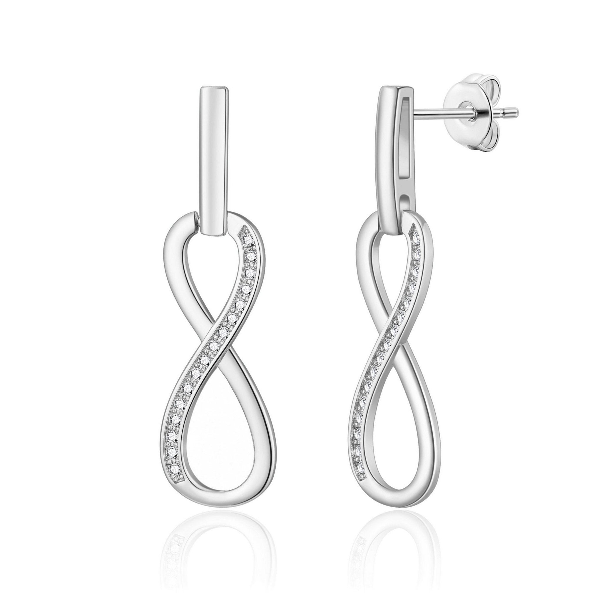 Silver Plated Infinity Drop Earrings Created with Zircondia® Crystals