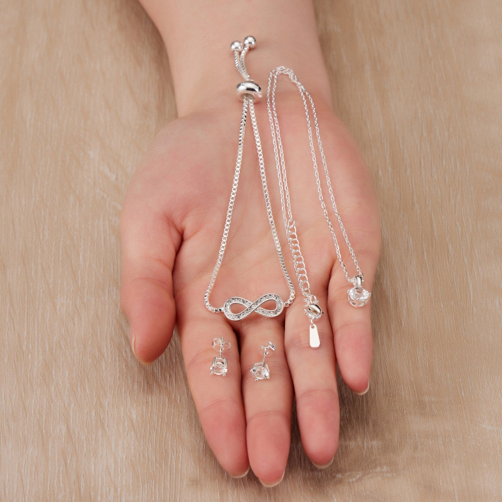 Silver Plated Infinity Friendship Slider Set Created with Zircondia® Crystals