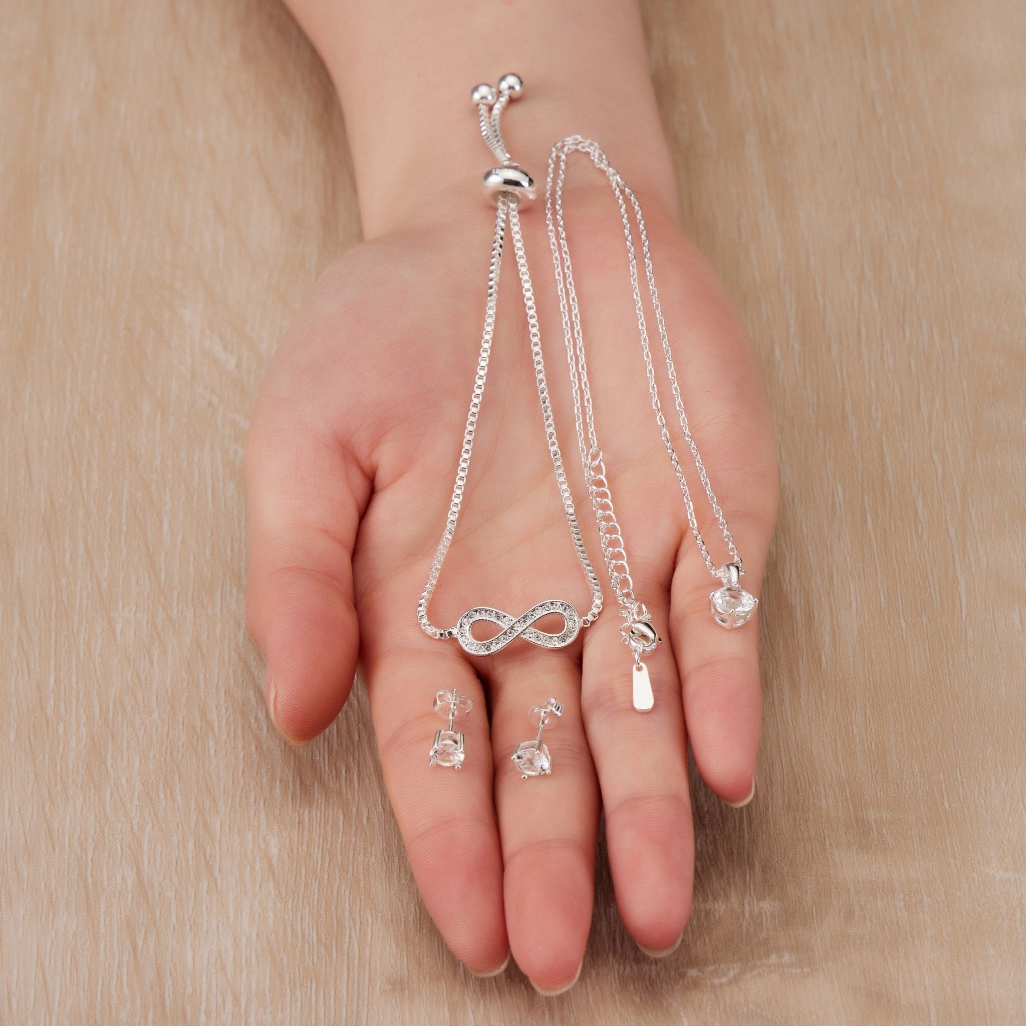 Silver Plated Infinity Friendship Slider Set Created with Zircondia® Crystals