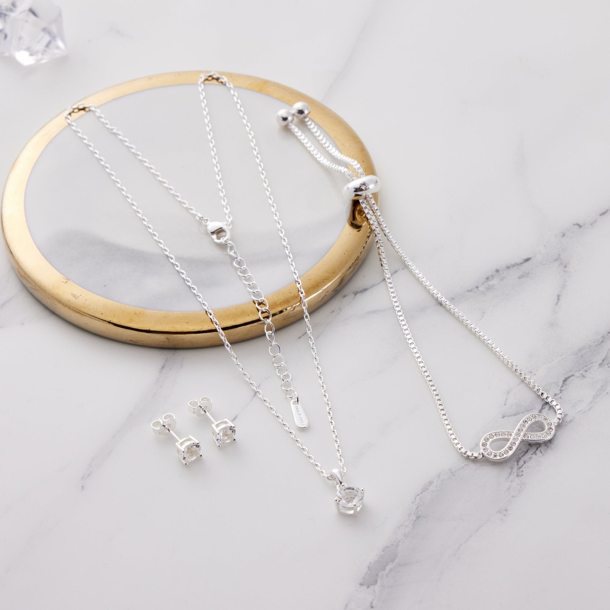 Silver Plated Infinity Friendship Slider Set Created with Zircondia® Crystals