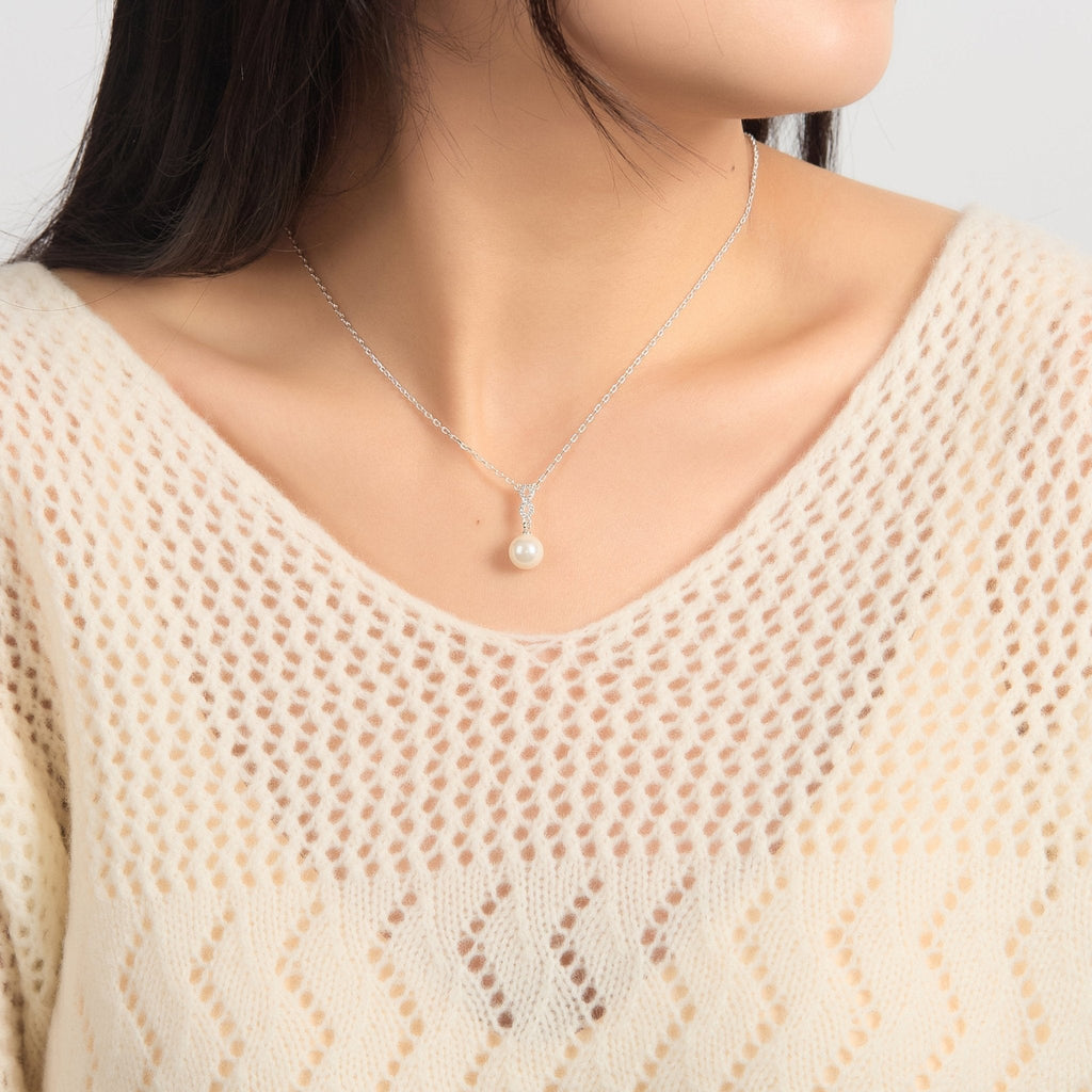 Silver Plated Infinity Pearl Drop Necklace Created with Zircondia® Crystals