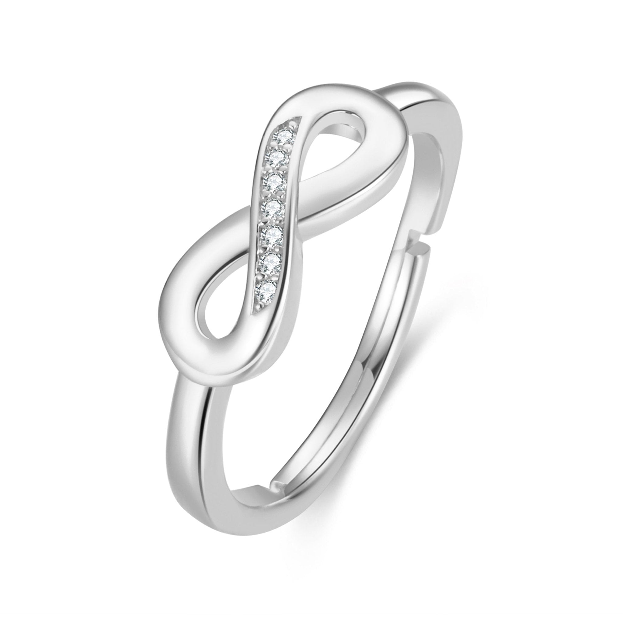 Silver Plated Adjustable Infinity Ring Created with Zircondia® Crystals