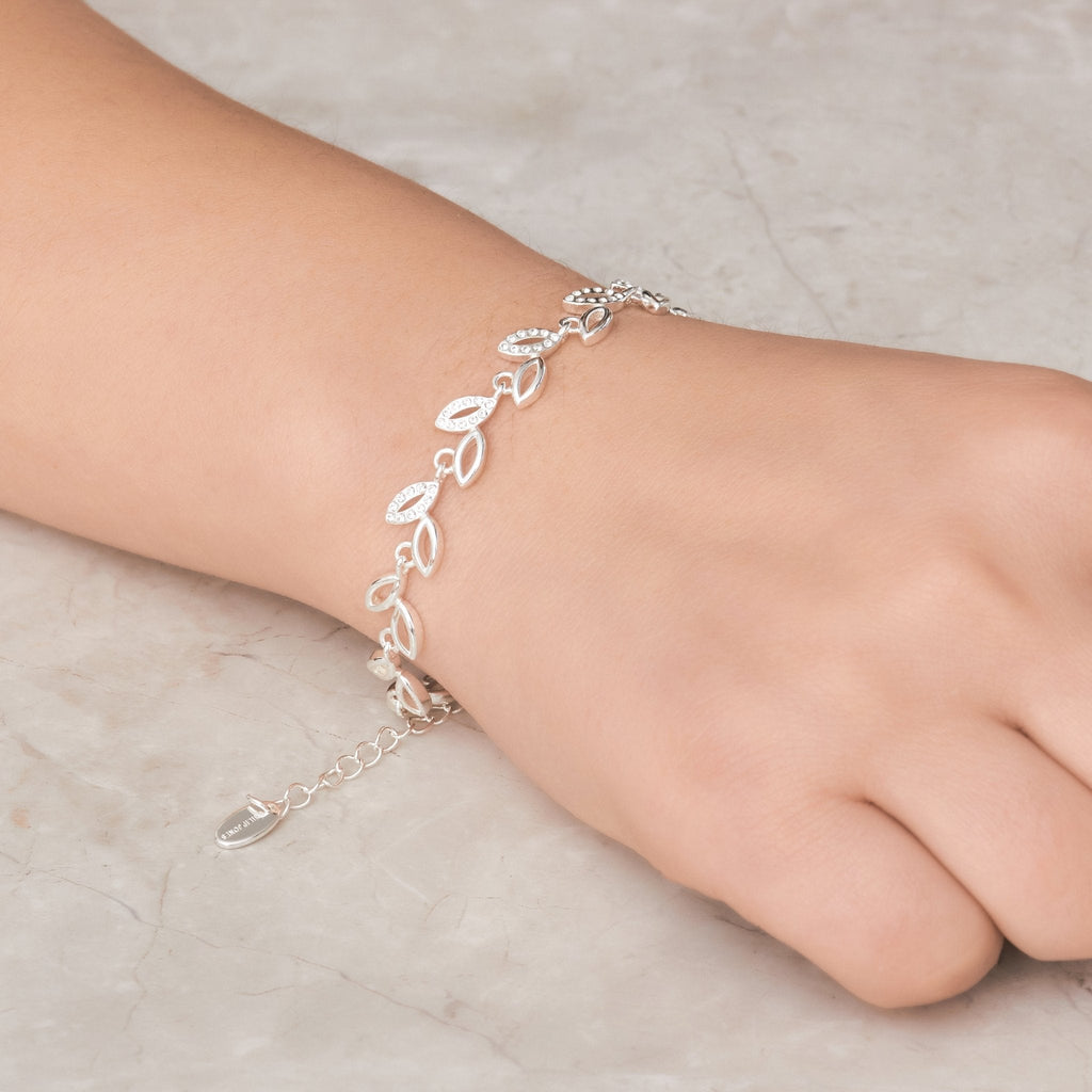Silver Plated Leaf Bracelet Created With Crystals From Zircondia®