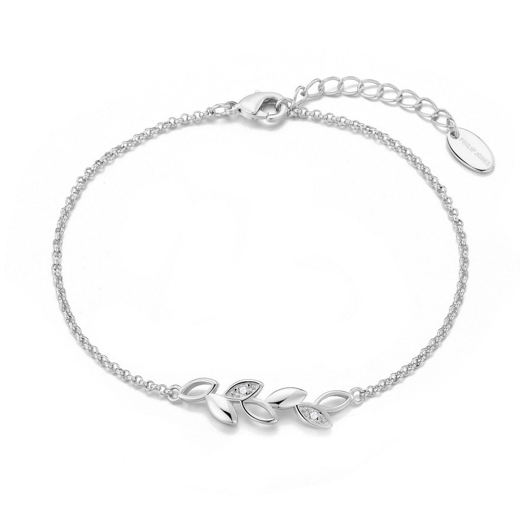 Silver Plated Leaf Chain Bracelet Created with Zircondia® Crystals