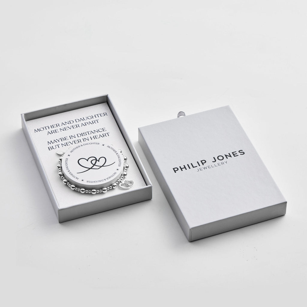 Silver Plated Mother and Daughter Quote Stretch Bracelet with Gift Box