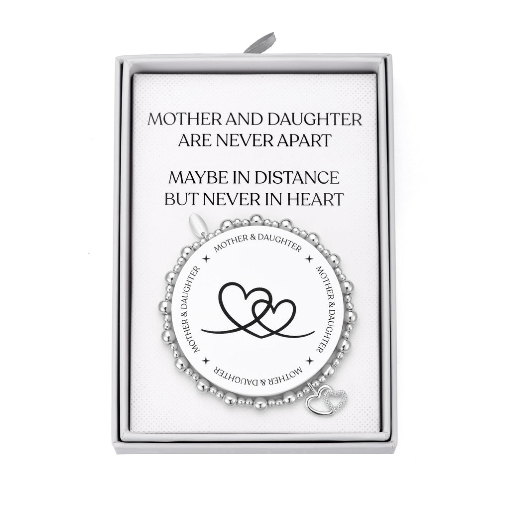 Silver Plated Mother and Daughter Quote Stretch Bracelet with Gift Box