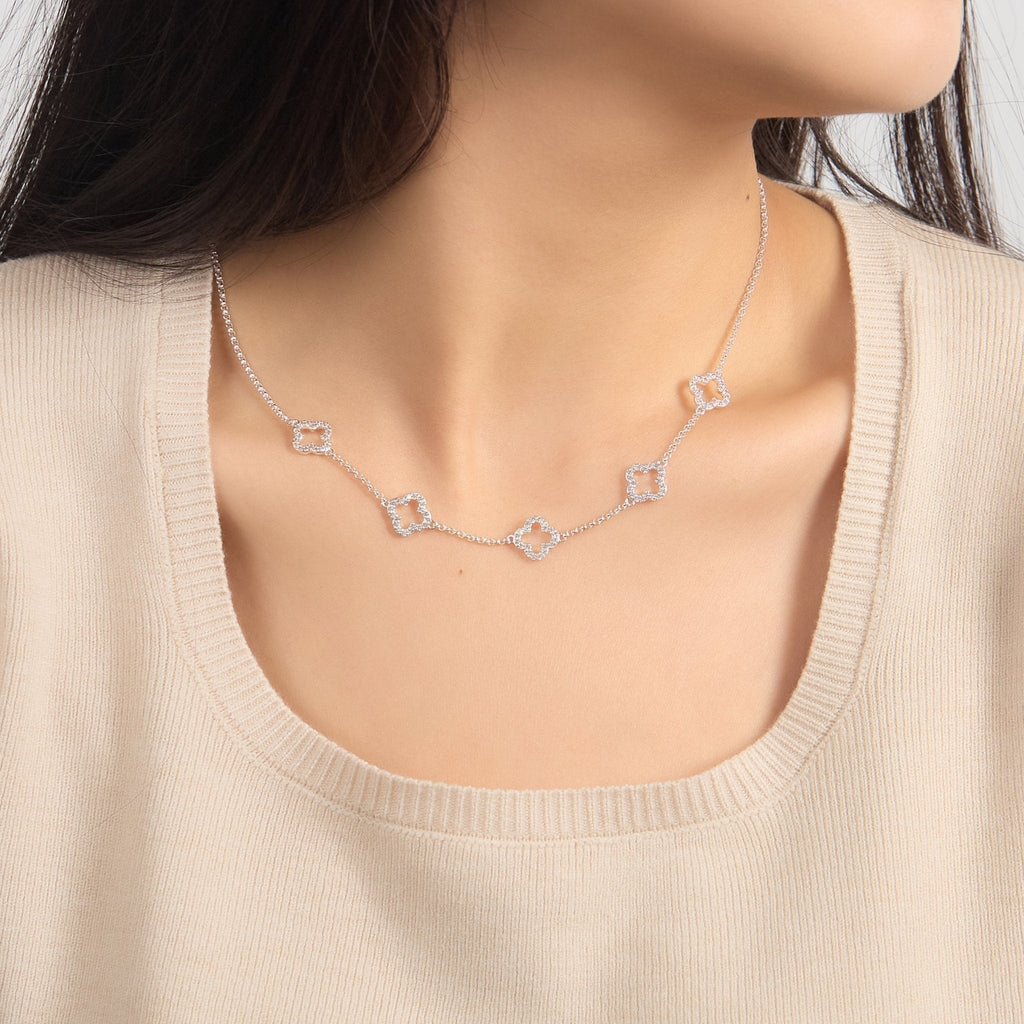 Silver Plated Multi Clover Necklace Created with Zircondia® Crystals