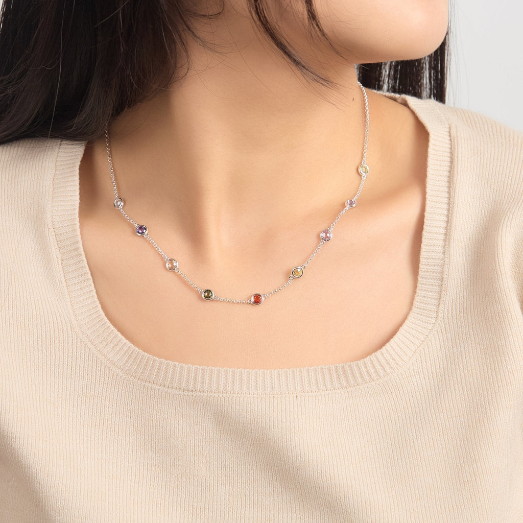 Silver Plated Multi Coloured Crystal Necklace Created with Zircondia® Crystals