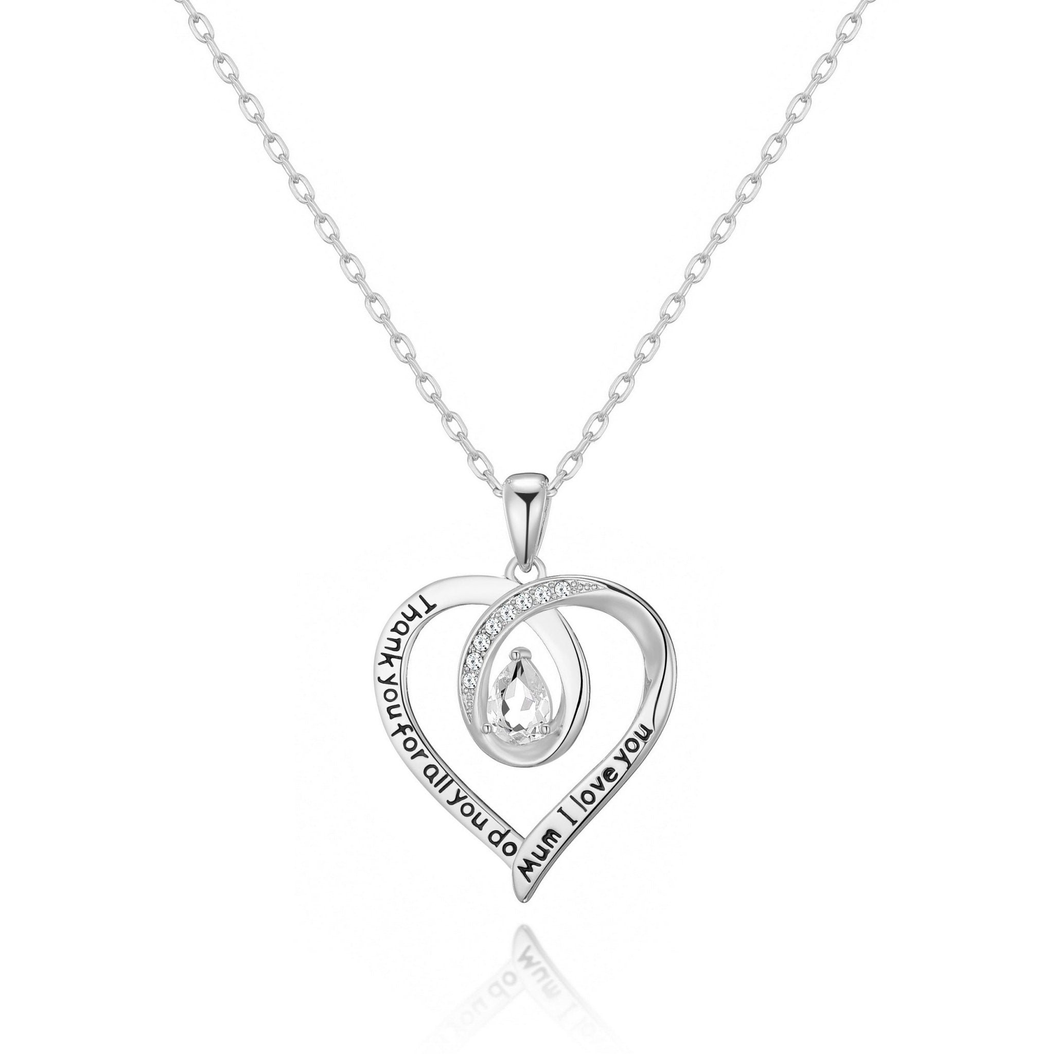 Silver Plated Mum I Love You Quote Necklace Created with Zircondia® Crystals