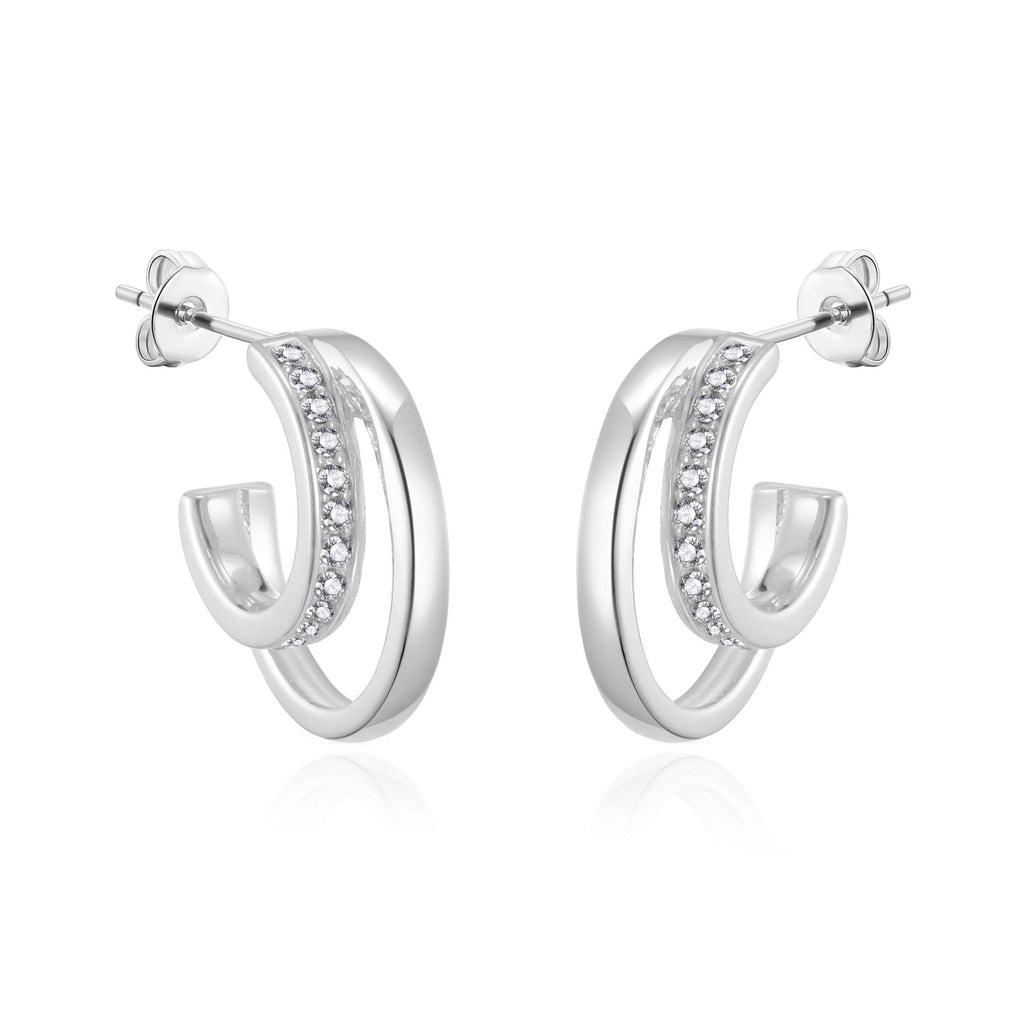 Silver Plated Open Double Hoop Earrings Created With Zircondia® Crystals