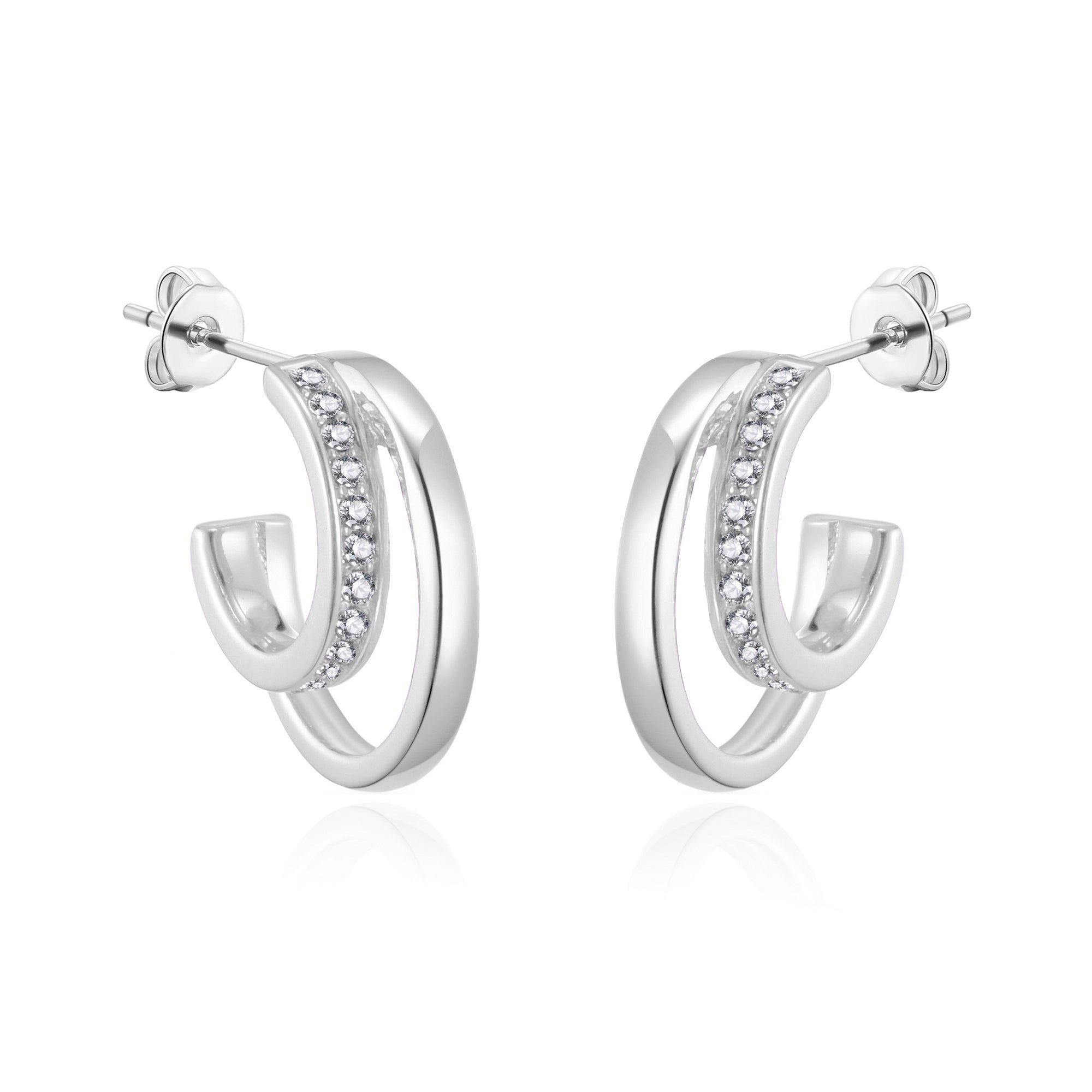 Silver Plated Open Double Hoop Earrings Created With Zircondia® Crystals