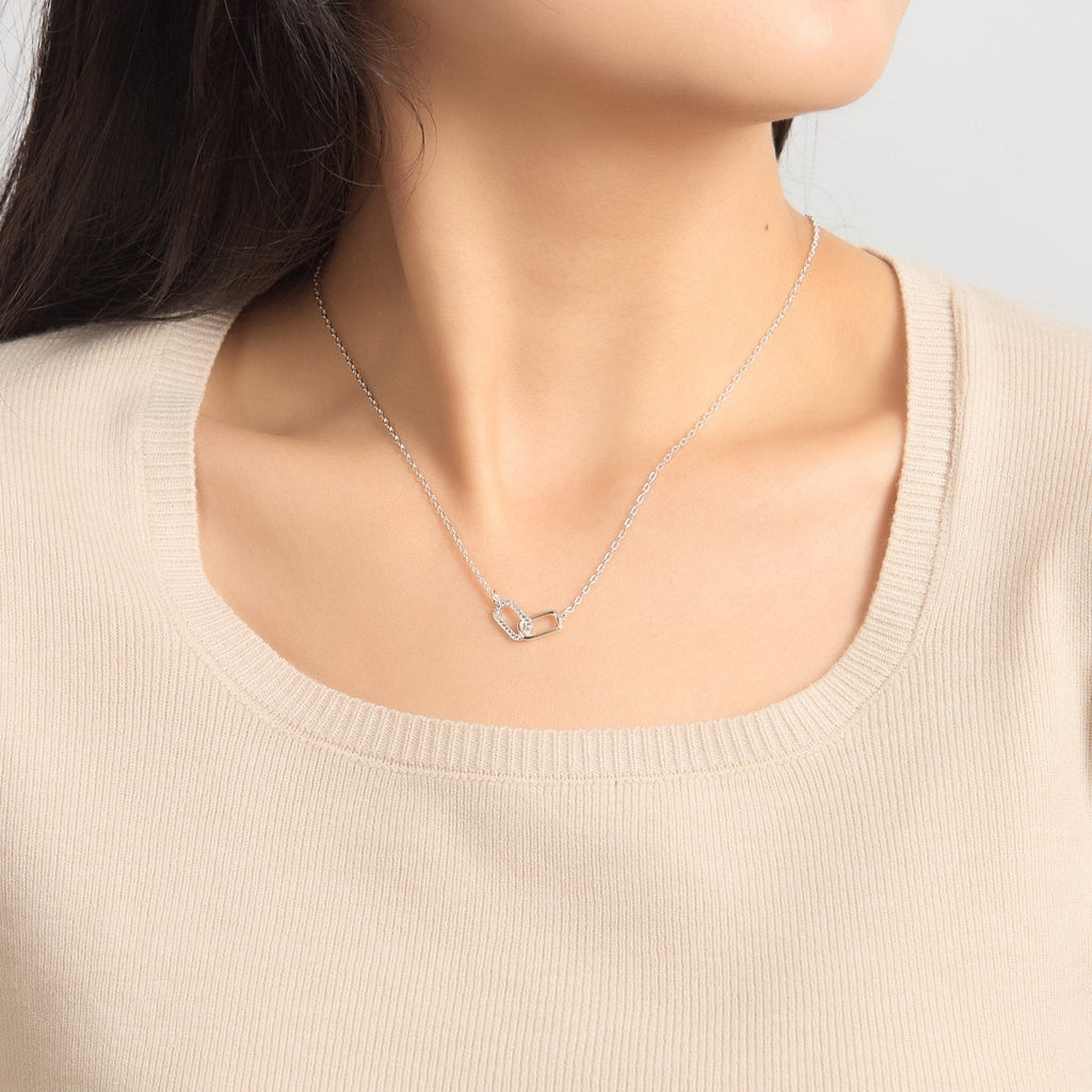 Silver Plated Paperclip Link Necklace Created with Zircondia® Crystals