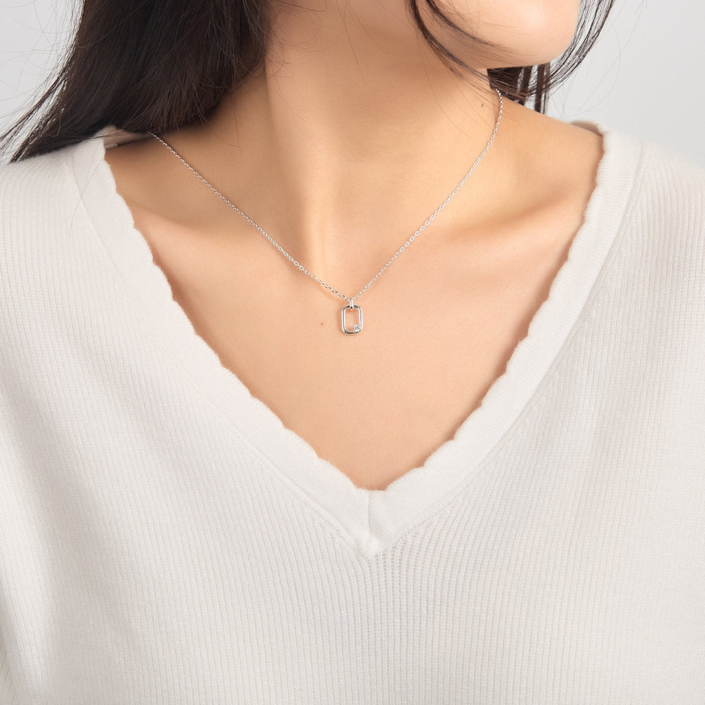 Silver Plated Paperclip Necklace Created with Zircondia® Crystals