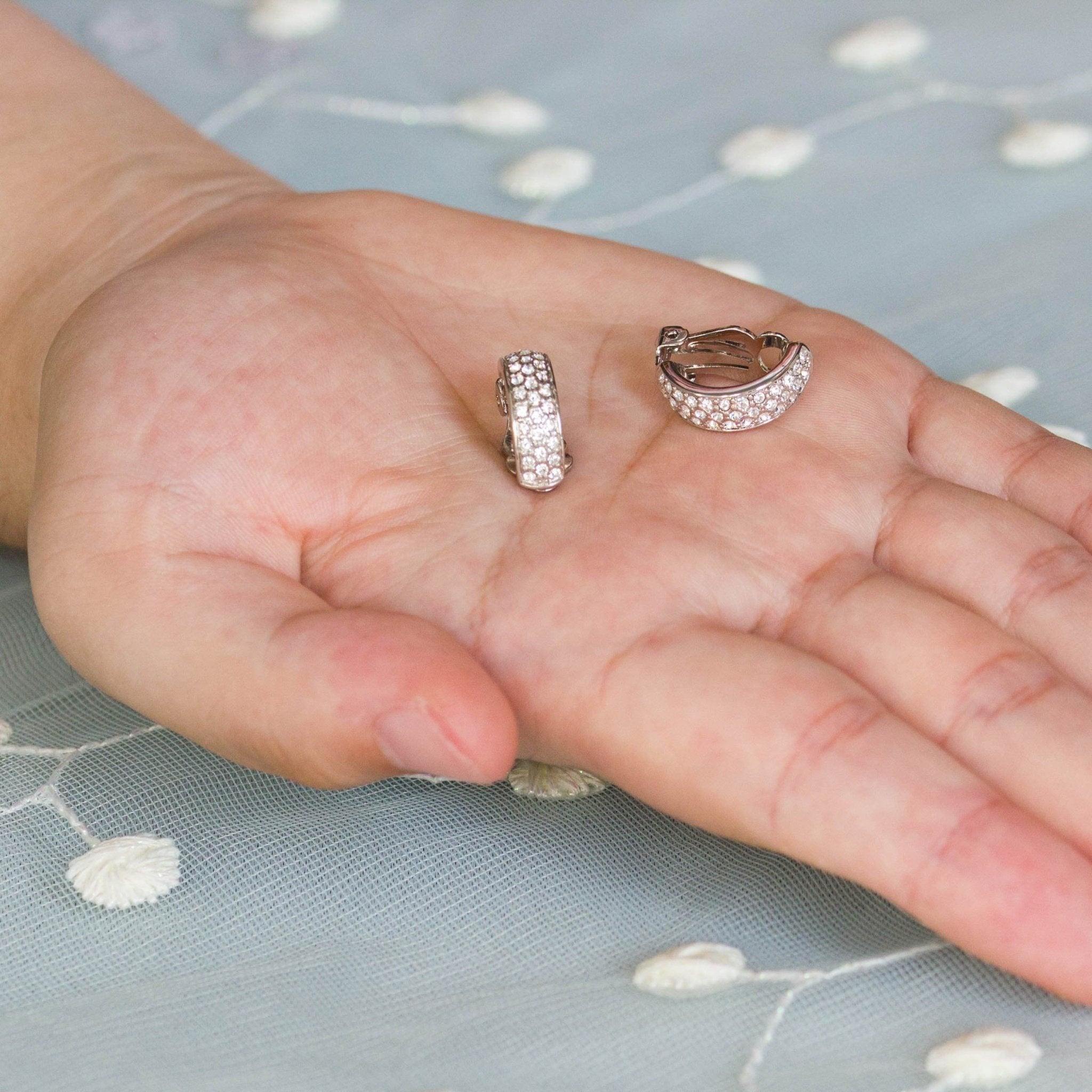 Silver Plated Pave Clip On Earrings Created with Zircondia® Crystals