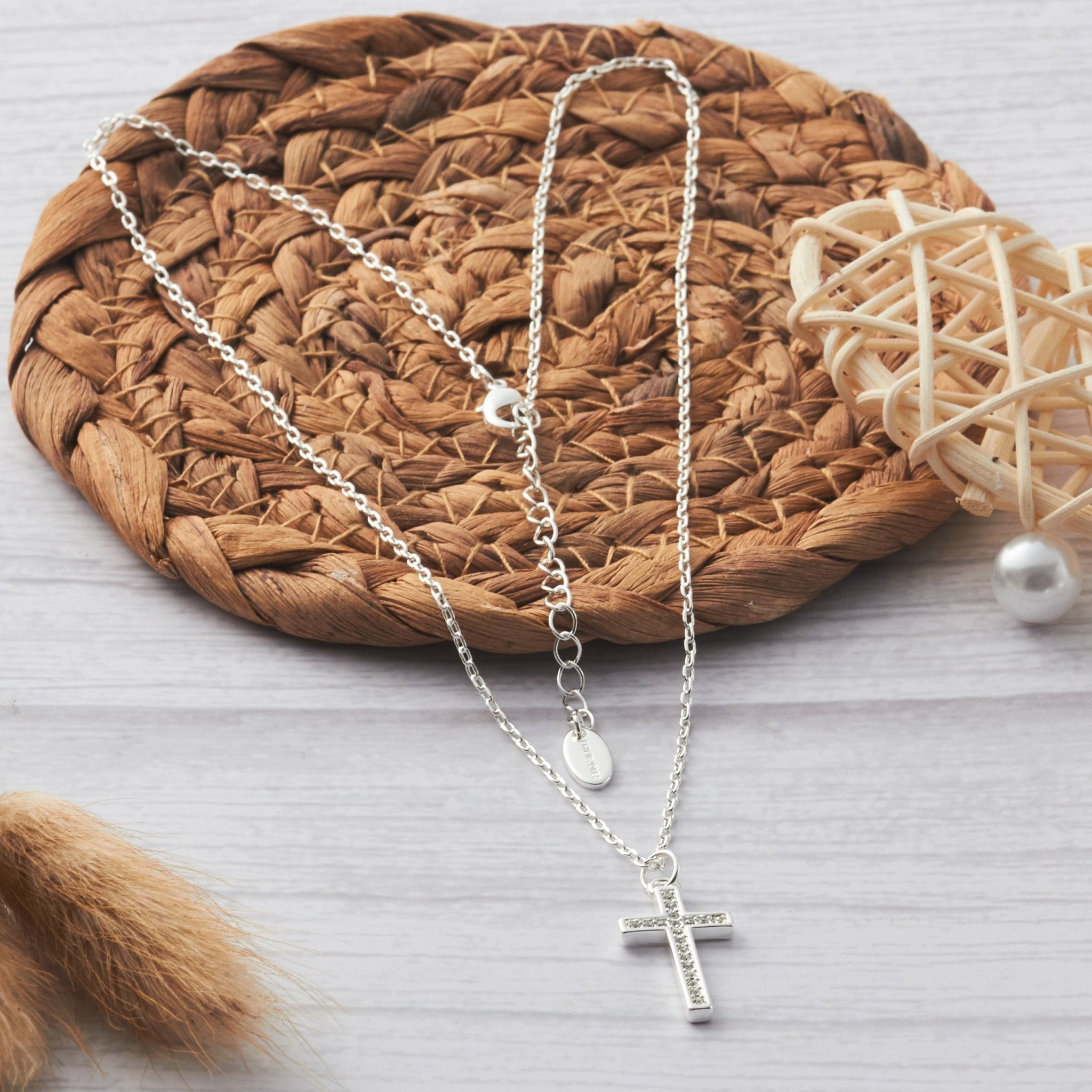 Silver Plated Pave Cross Necklace Created with Zircondia® Crystals