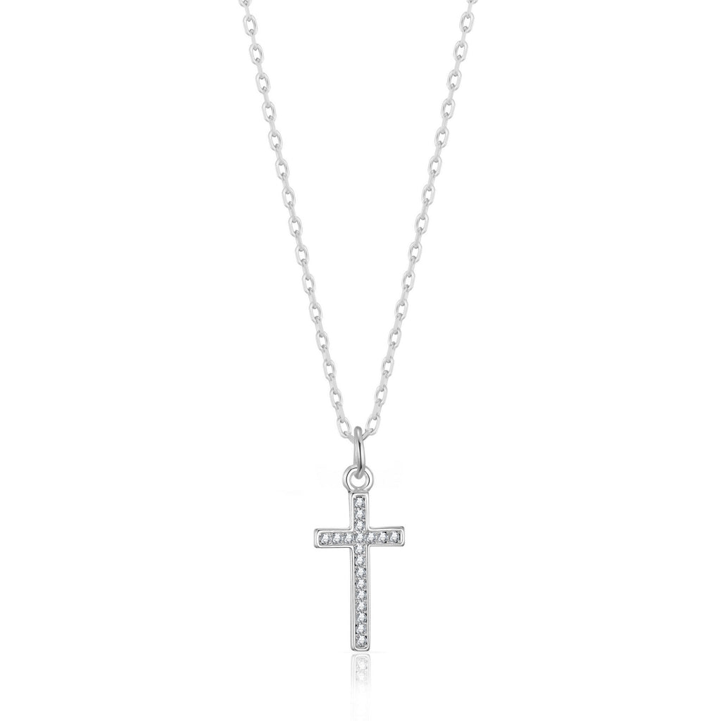 Silver Plated Pave Cross Necklace Created with Zircondia® Crystals
