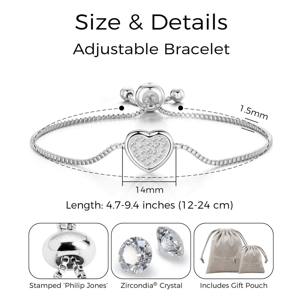 Silver Plated Pave Heart Friendship Slider Bracelet Created with Zircondia® Crystals