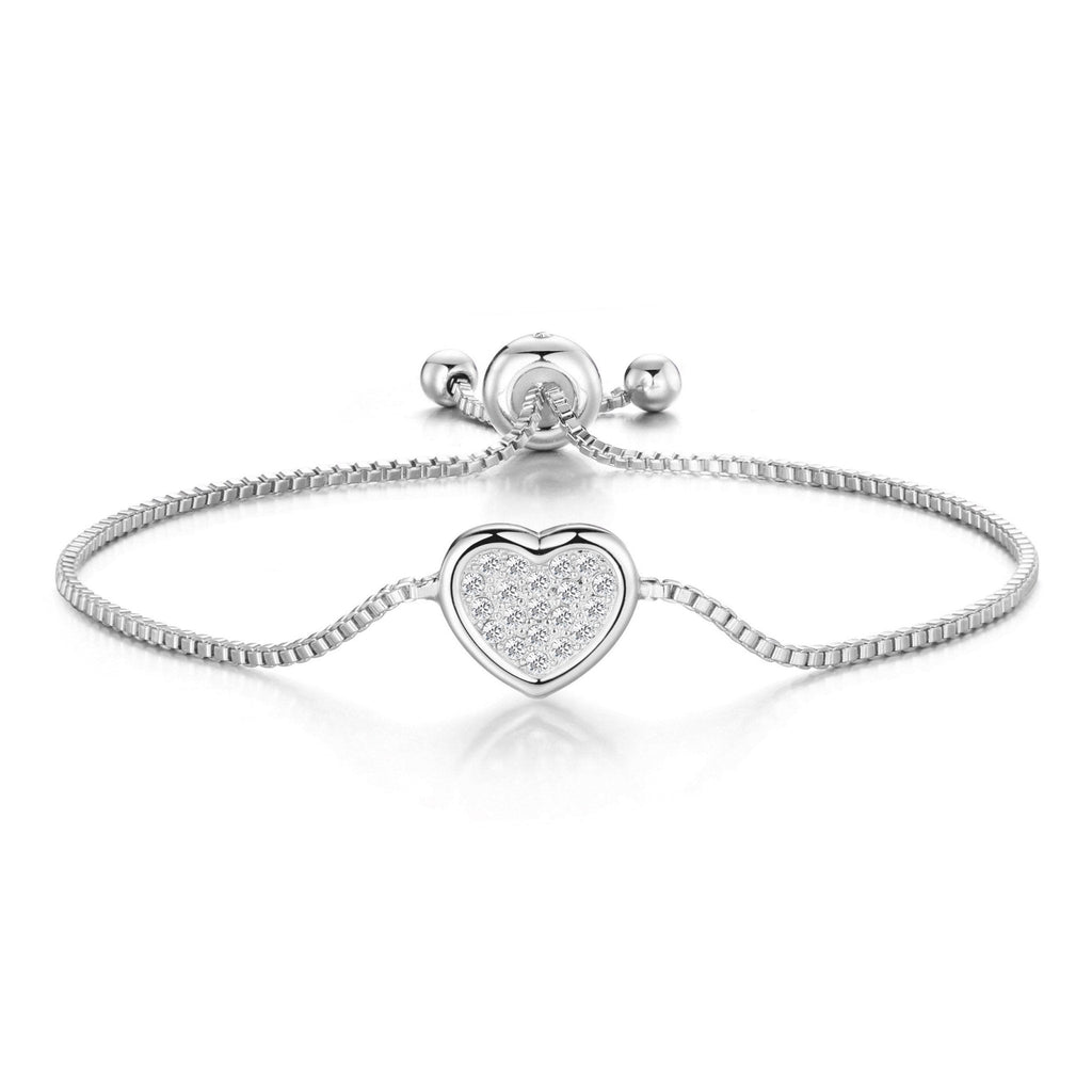 Silver Plated Pave Heart Friendship Slider Bracelet Created with Zircondia® Crystals