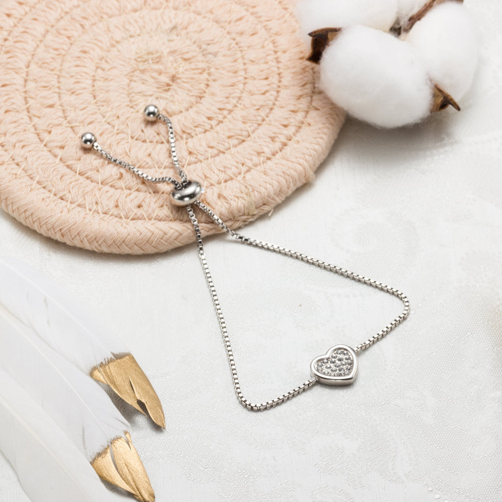 Silver Plated Pave Heart Friendship Slider Bracelet Created with Zircondia® Crystals