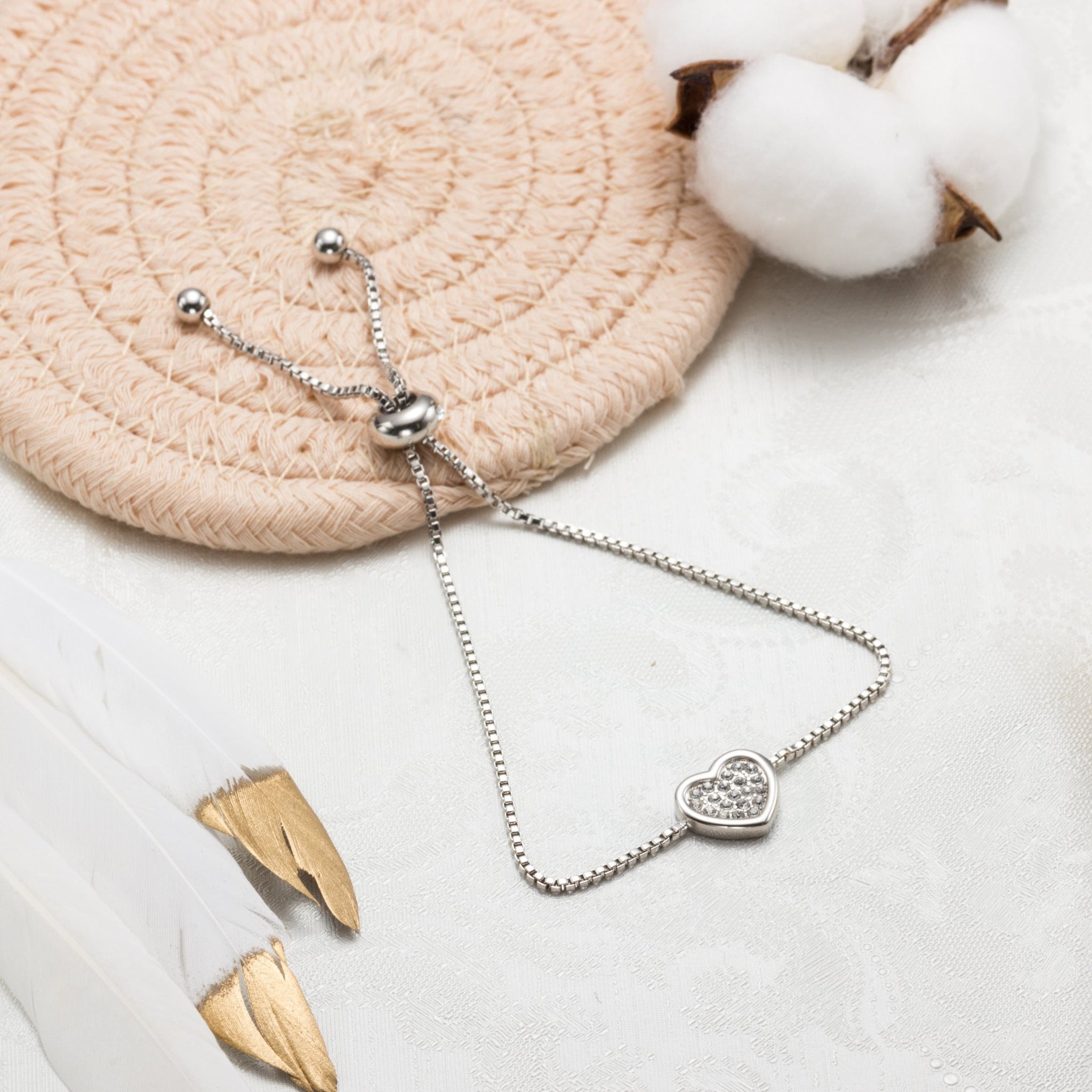 Silver Plated Pave Heart Friendship Slider Bracelet Created with Zircondia® Crystals