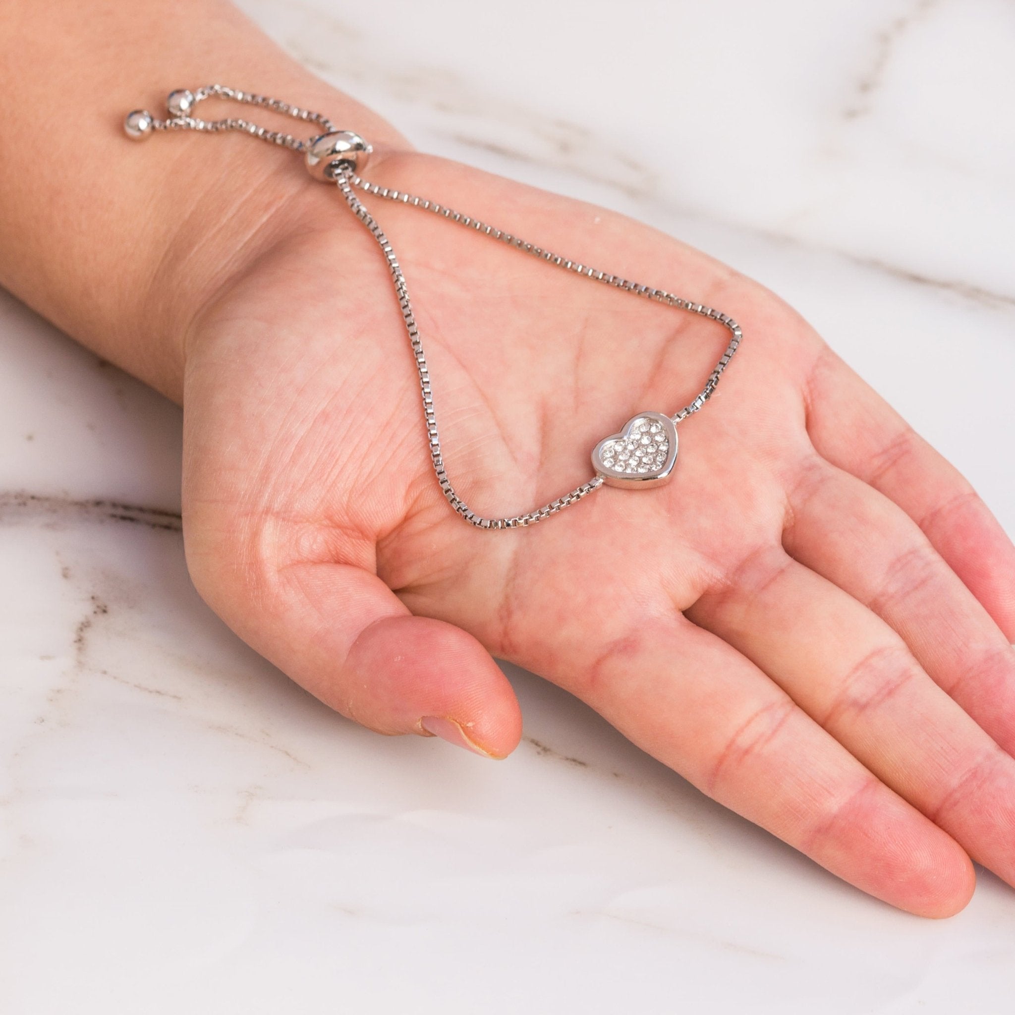 Silver Plated Pave Heart Friendship Slider Bracelet Created with Zircondia® Crystals
