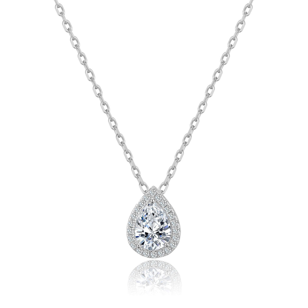Silver Plated Pear Halo Necklace Created with Zircondia® Crystals