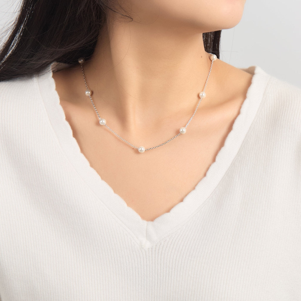 Silver Plated Pearl Chain Necklace