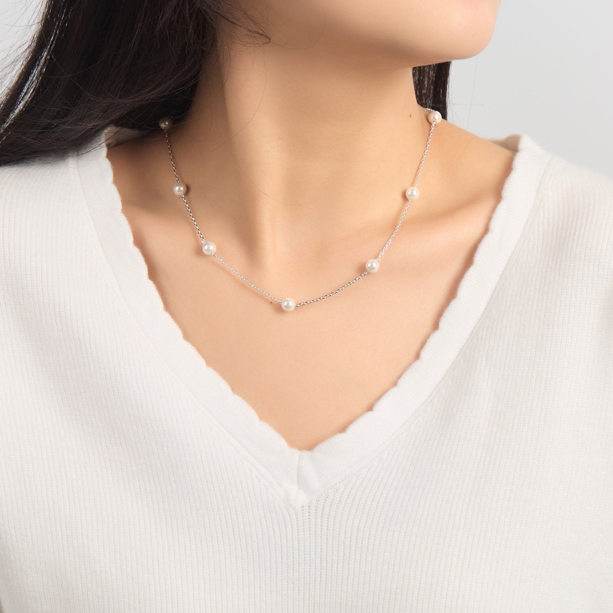 Silver Plated Pearl Chain Necklace