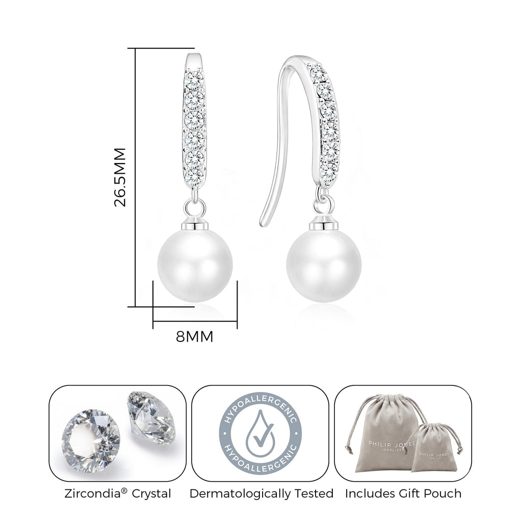 Silver Plated Pearl Drop Earrings Created with Zircondia® Crystals