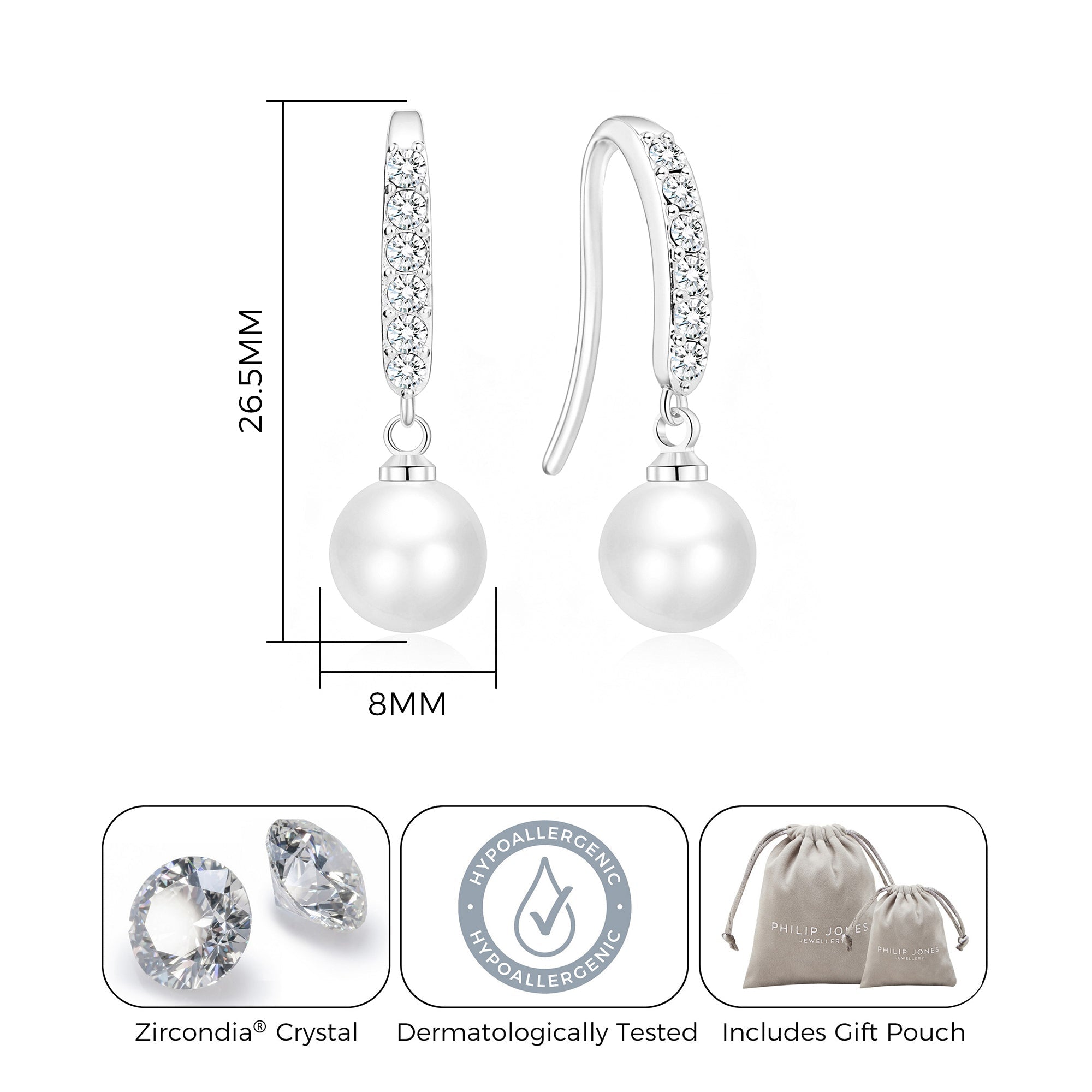 Silver Plated Pearl Drop Earrings Created with Zircondia® Crystals