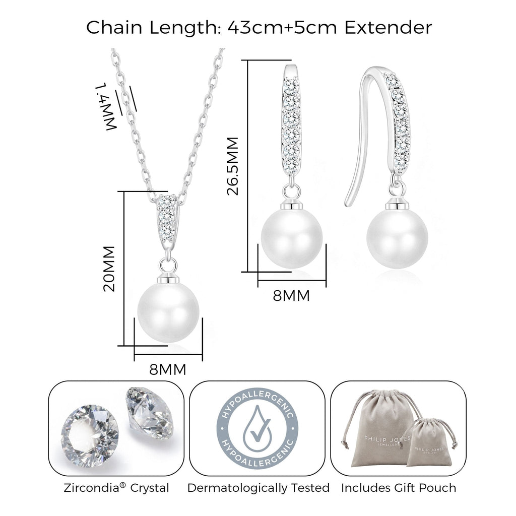 Silver Plated Pearl Drop Set Created with Zircondia® Crystals