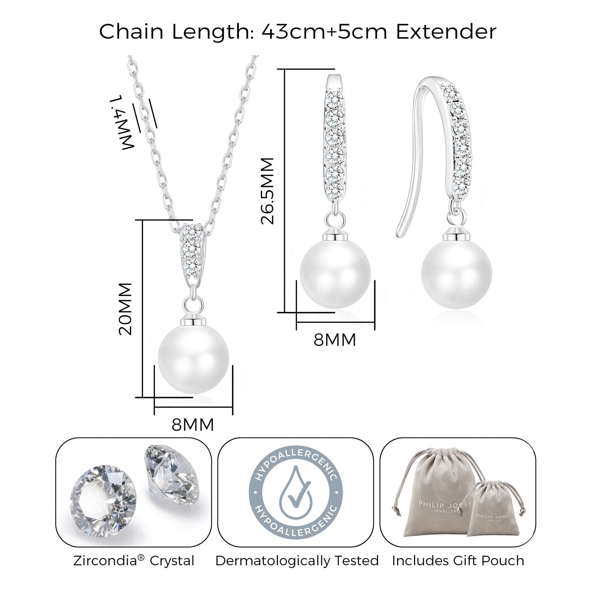 Silver Plated Pearl Drop Set Created with Zircondia® Crystals
