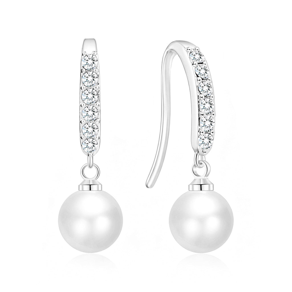 Silver Plated Pearl Drop Earrings Created with Zircondia® Crystals