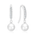 Silver Plated Pearl Drop Earrings Created with Zircondia® Crystals