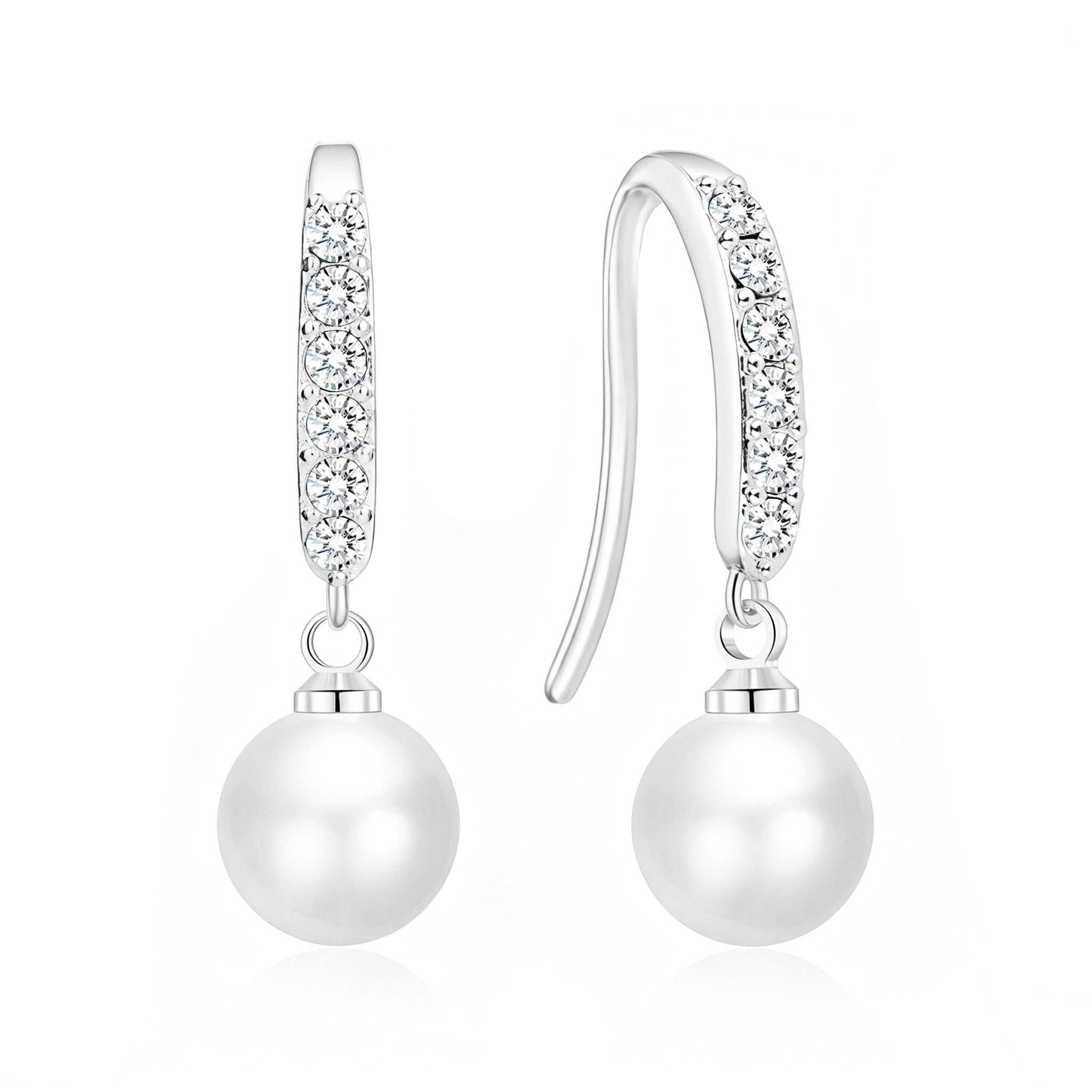 Silver Plated Pearl Drop Earrings Created with Zircondia® Crystals