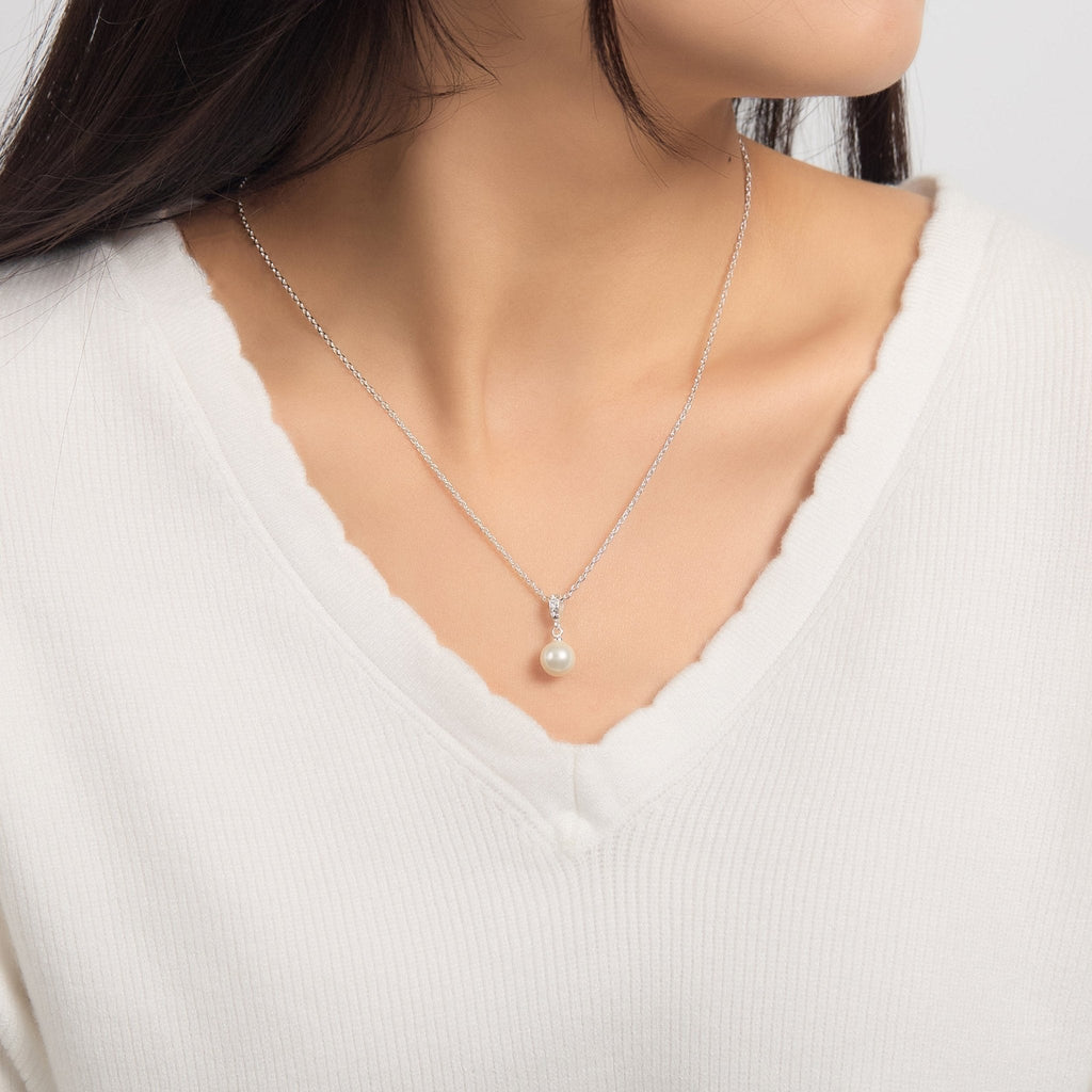 Silver Plated Pearl Drop Necklace Created with Zircondia® Crystals