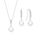 Silver Plated Pearl Drop Set Created with Zircondia® Crystals