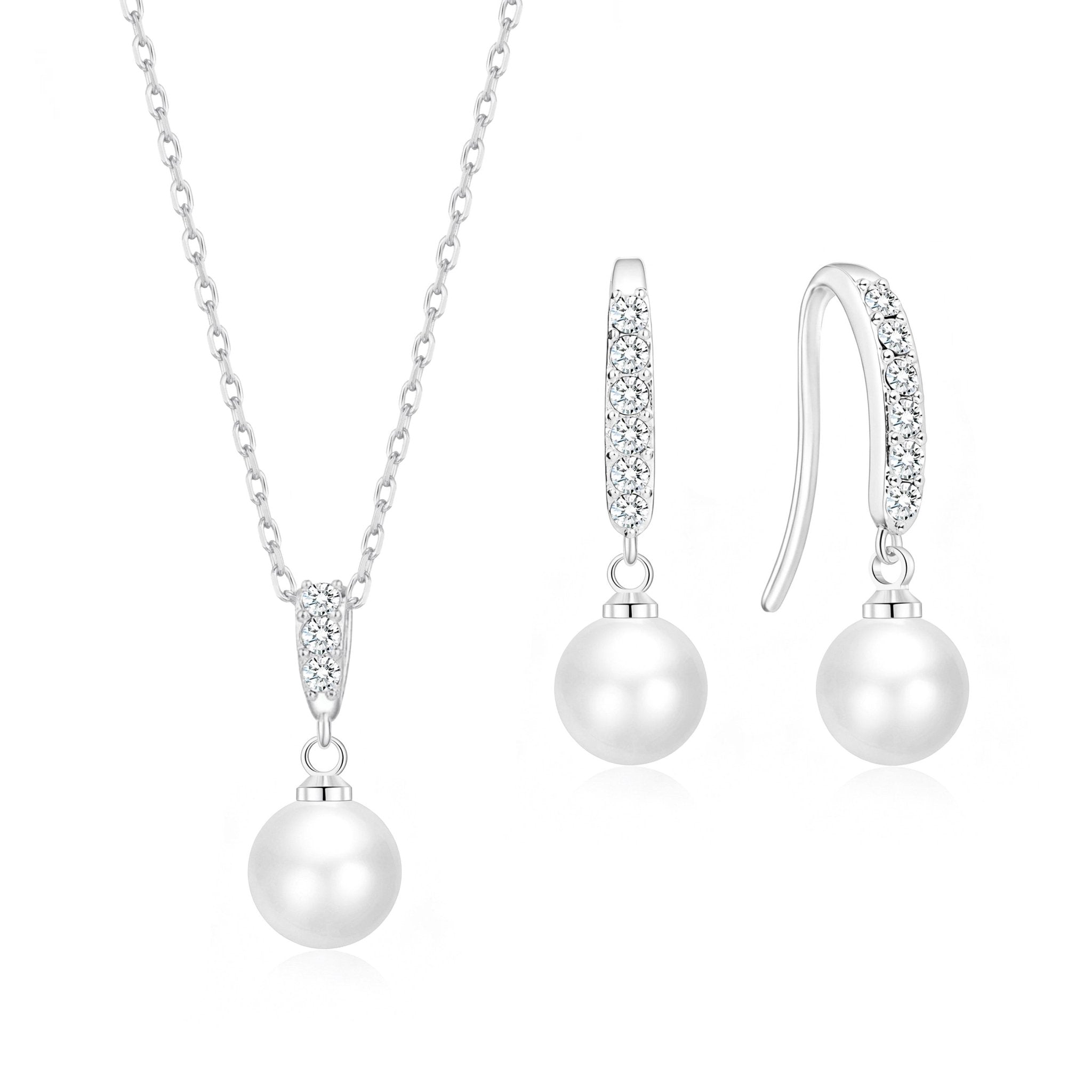 Silver Plated Pearl Drop Set Created with Zircondia® Crystals