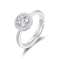 Silver Plated Round Halo Adjustable Ring Created with Zircondia® Crystals