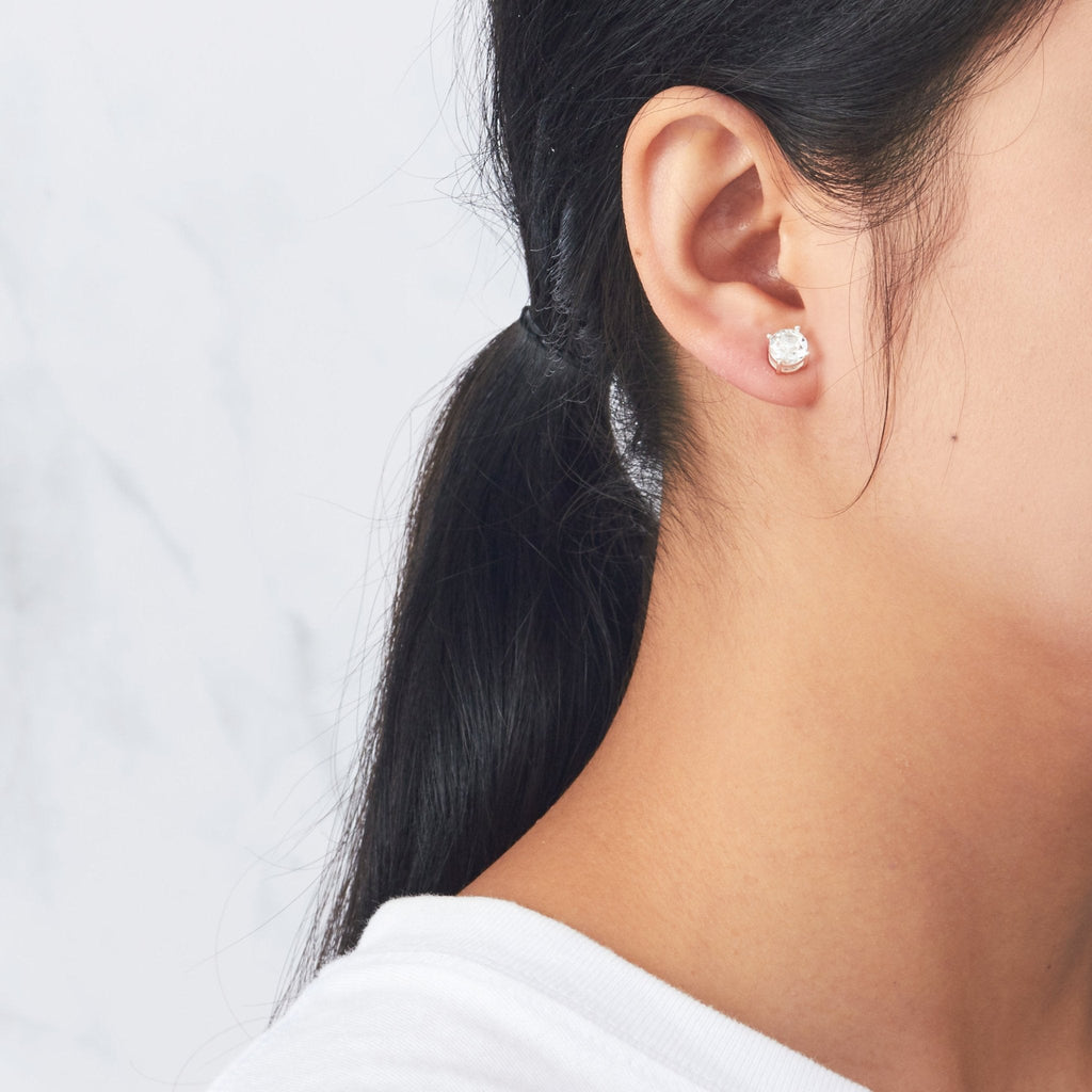 Silver Plated Round Magnetic Clip On Stud Earrings Created with Zircondia® Crystals