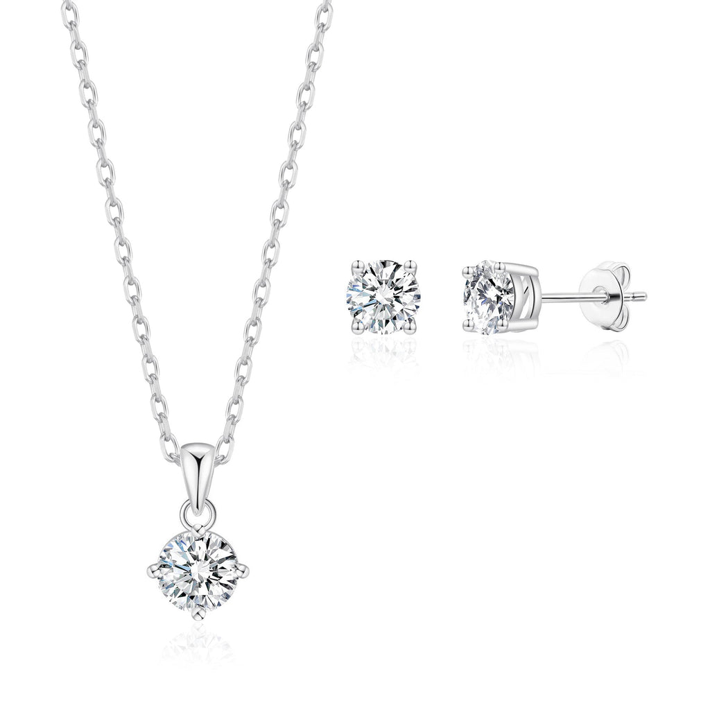 Silver Plated Round Solitaire Set Created with Zircondia® Crystals