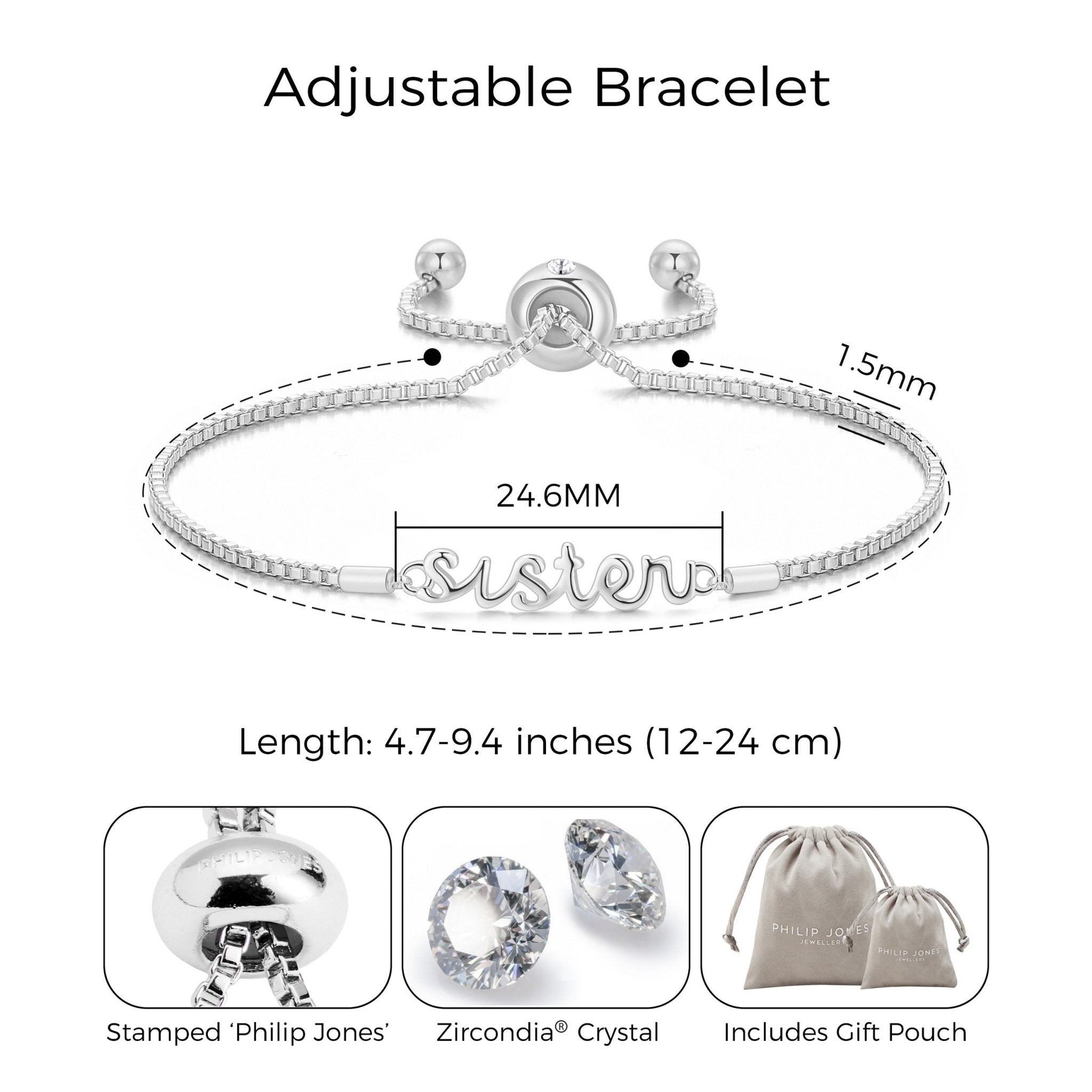 Silver Plated Sister Bracelet Created with Zircondia® Crystals with Gift Box