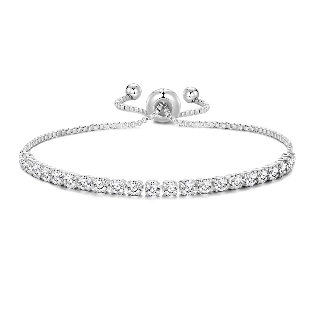 Silver Plated Solitaire Friendship Slider Bracelet Created with Zircondia® Crystals