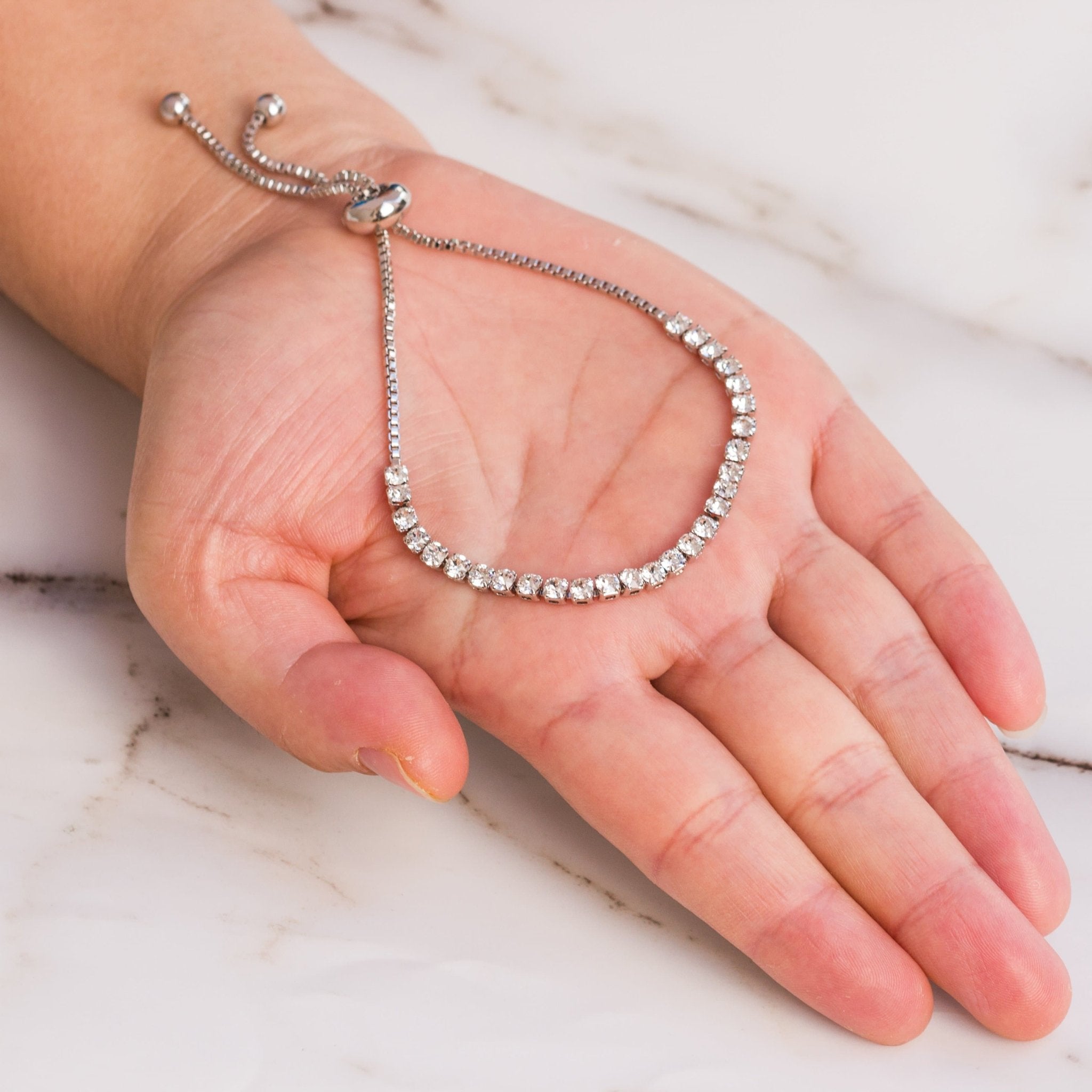 Silver Plated Solitaire Friendship Slider Bracelet Created with Zircondia® Crystals