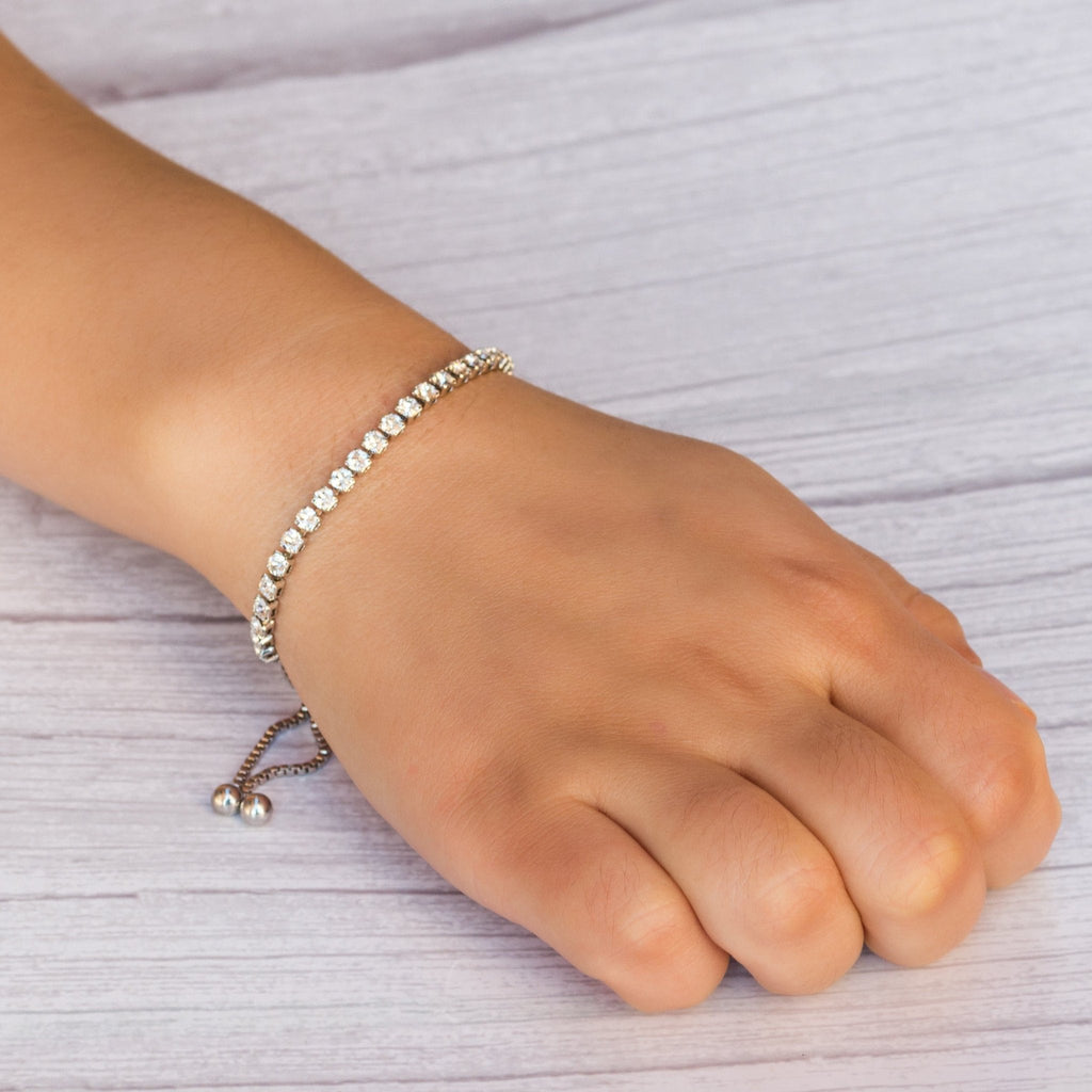 Silver Plated Solitaire Friendship Slider Bracelet Created with Zircondia® Crystals