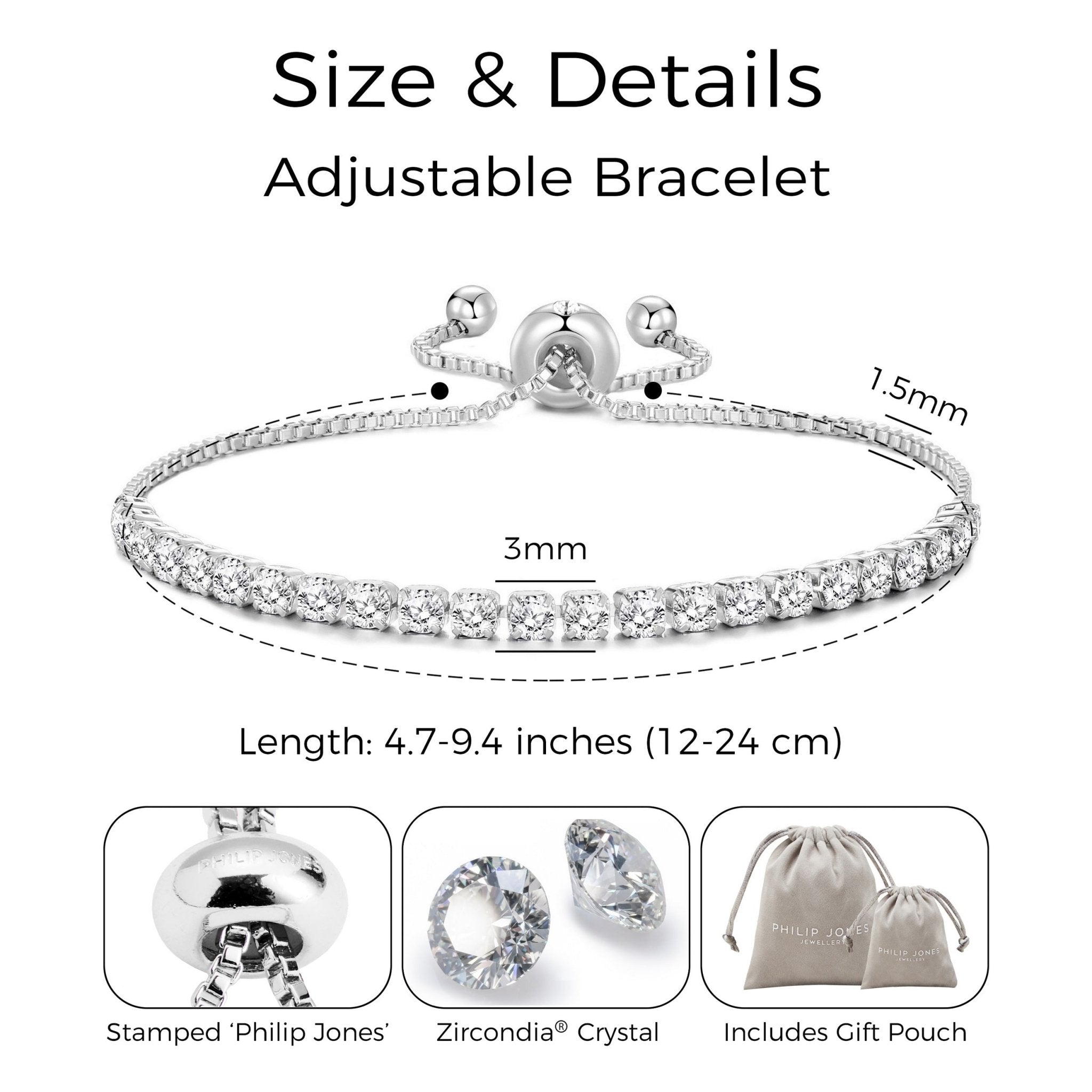Silver Plated Solitaire Friendship Slider Bracelet Created with Zircondia® Crystals