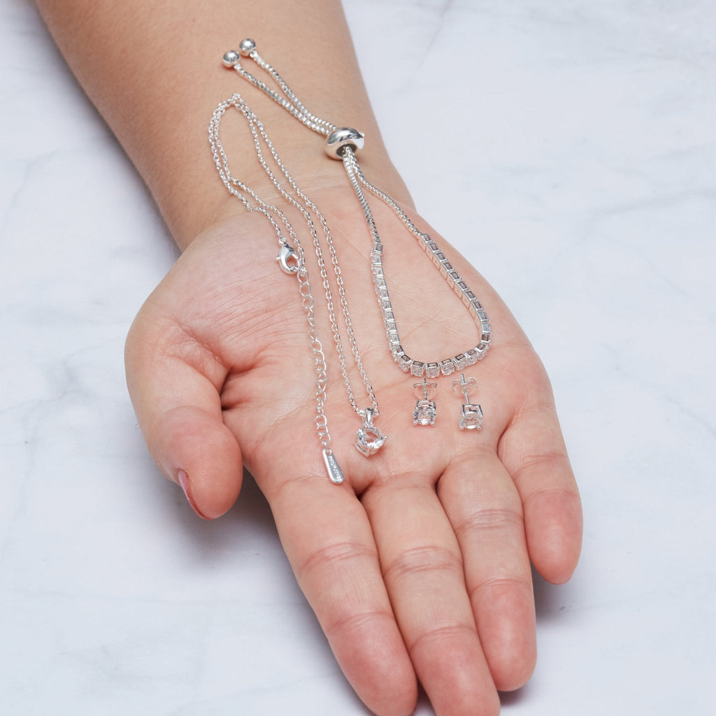 Silver Plated Solitaire Friendship Slider Set Created with Zircondia® Crystals