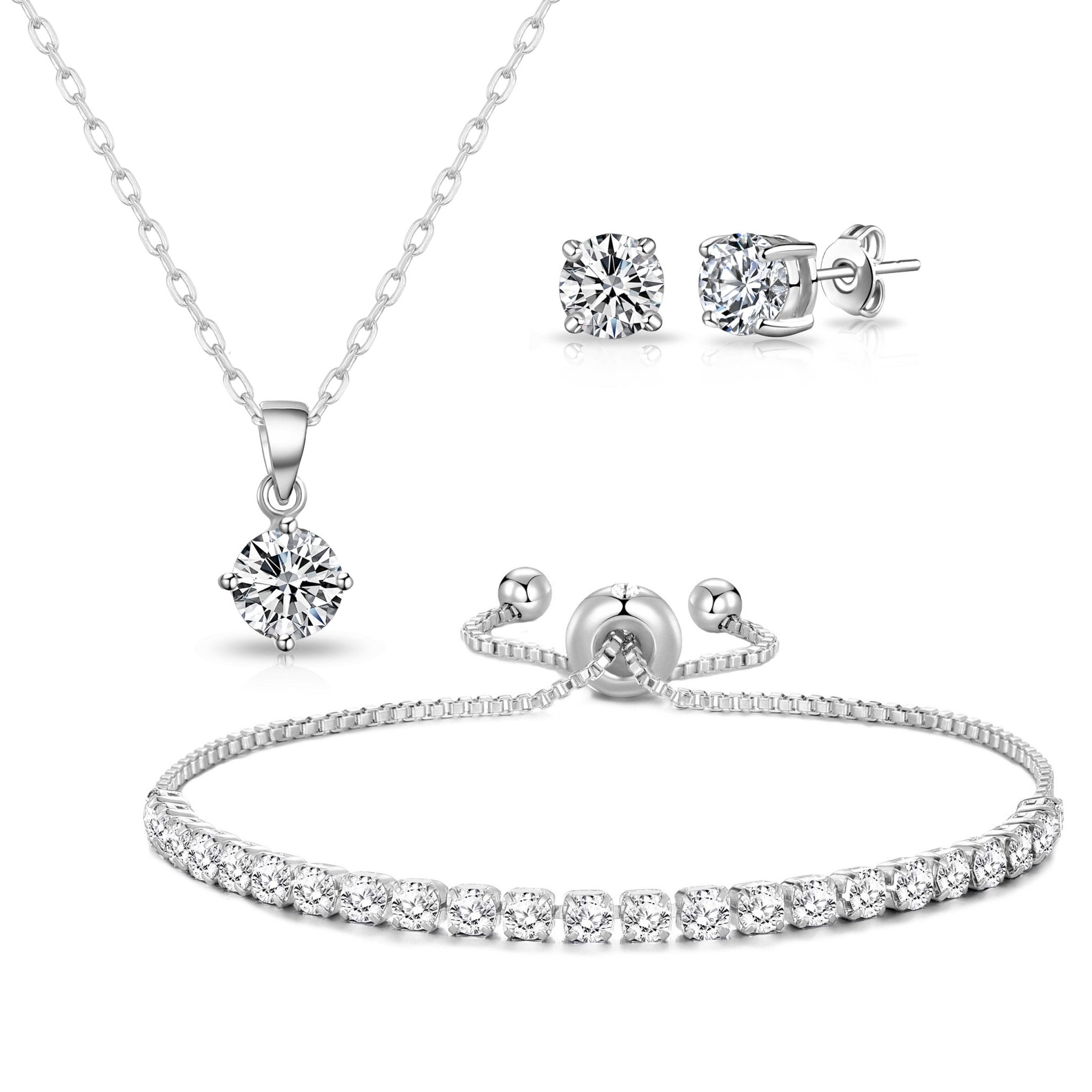 Silver Plated Solitaire Friendship Slider Set Created with Zircondia® Crystals