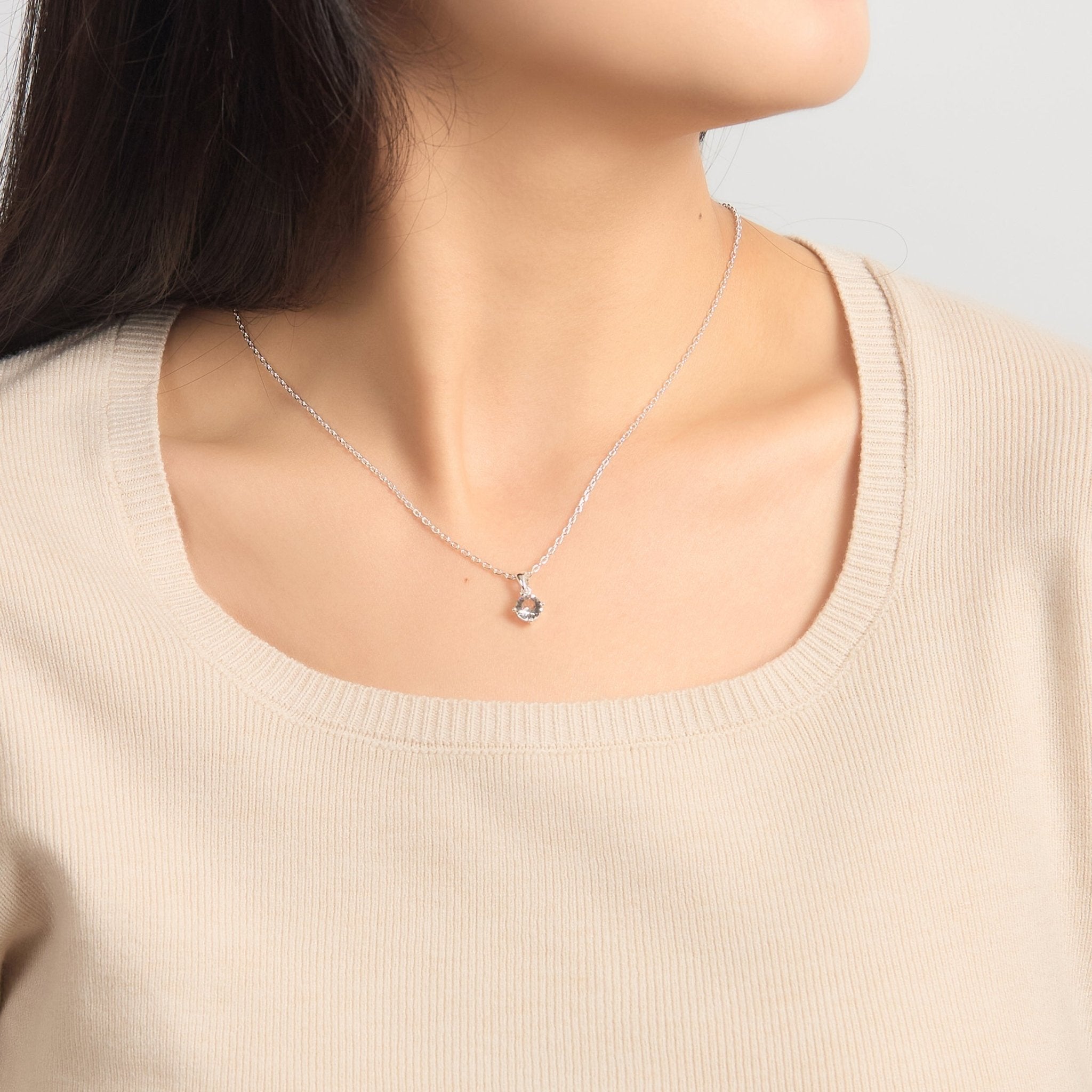 Silver Plated Solitaire Necklace Created with Zircondia® Crystals