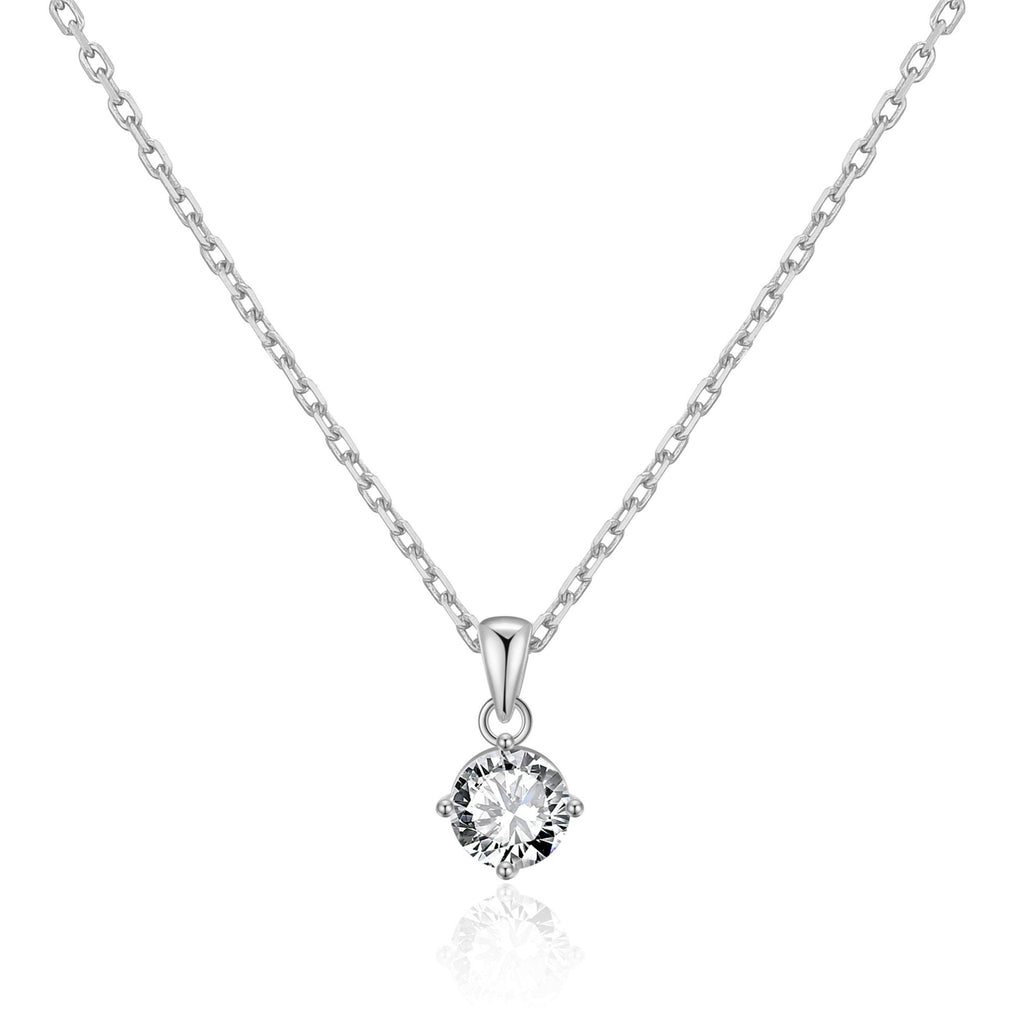 Silver Plated Solitaire Necklace Created with Zircondia® Crystals